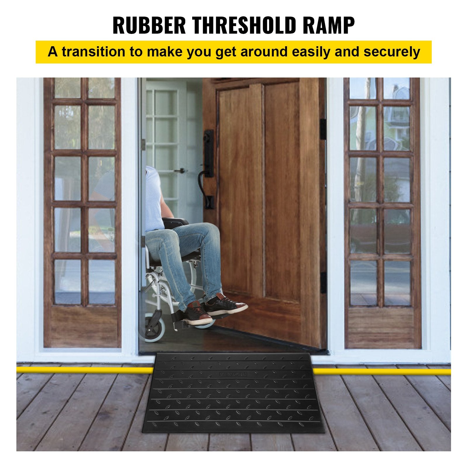 Automotive Repair & Speciality Tools: VEVOR Rubber Threshold Ramp, 7.62 cm Rise Threshold Ramp Doorway, 3 Channels Cord Cover Rubber Solid Threshold Ramp, Rubber Angled Entry Rated 997.9 kg Load Capacity for Wheelchair and Scooter