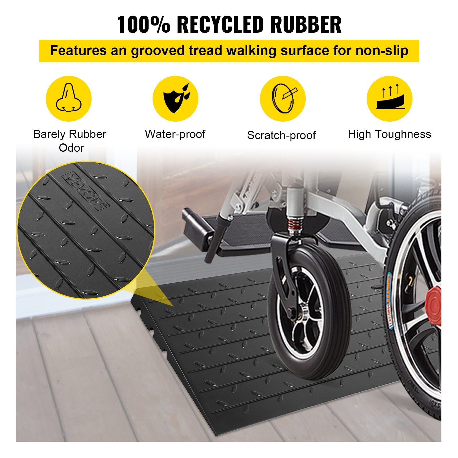 Automotive Repair & Speciality Tools: VEVOR Rubber Threshold Ramp, 7.62 cm Rise Threshold Ramp Doorway, 3 Channels Cord Cover Rubber Solid Threshold Ramp, Rubber Angled Entry Rated 997.9 kg Load Capacity for Wheelchair and Scooter