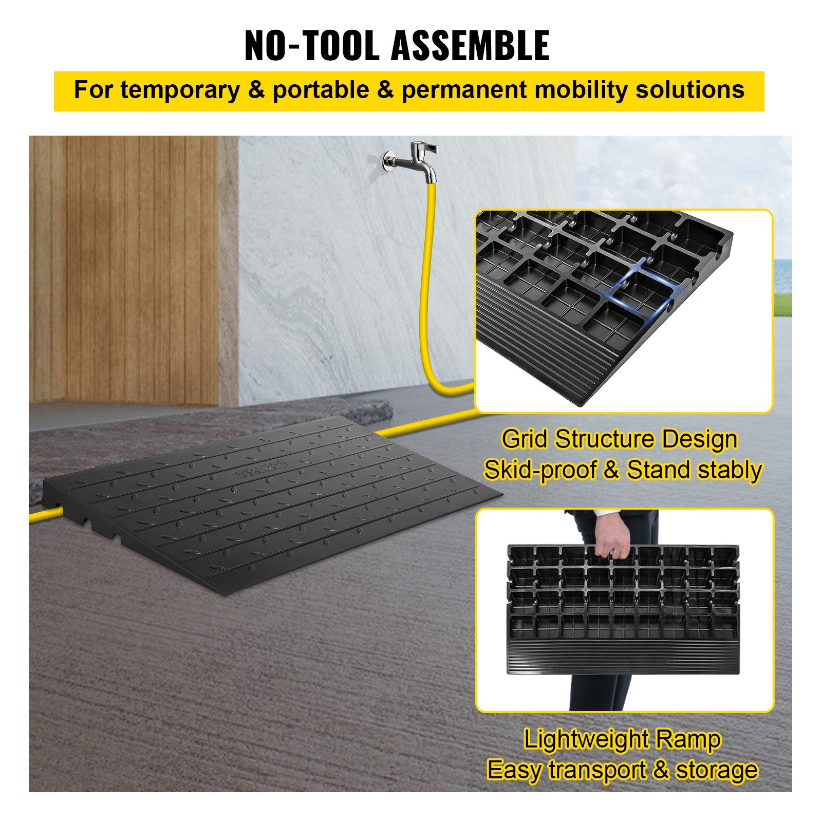 Automotive Repair & Speciality Tools: VEVOR Rubber Threshold Ramp, 7.62 cm Rise Threshold Ramp Doorway, 3 Channels Cord Cover Rubber Solid Threshold Ramp, Rubber Angled Entry Rated 997.9 kg Load Capacity for Wheelchair and Scooter