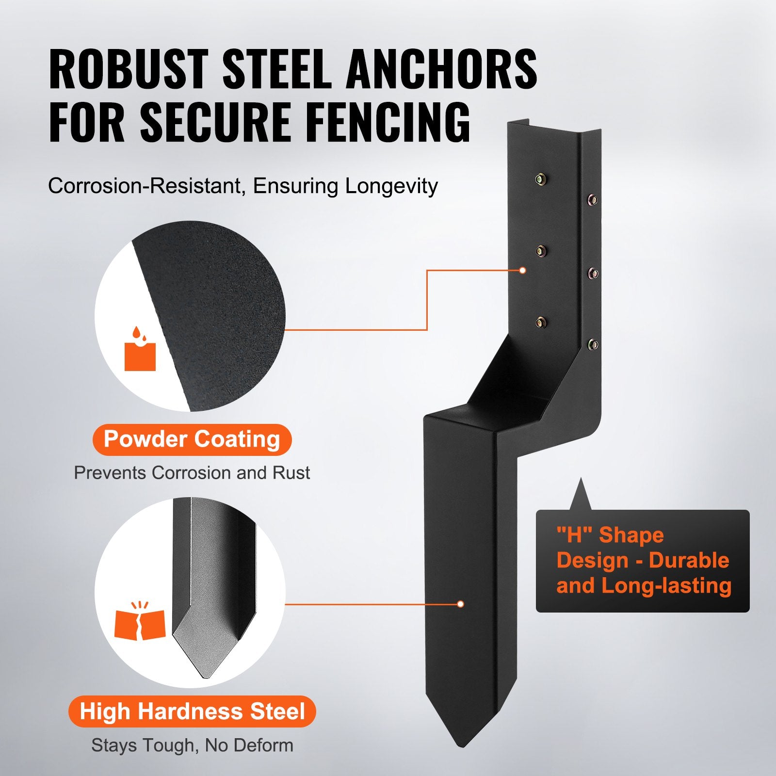 Fencing: VEVOR Fence Post Anchor Repair Kit, 4 Pack Inner Diameter 8.9x8.9 cm Heavy Duty Steel Fence Post Support Stakes, Anchor Ground Spike for Repair Tilted, Broken Wood Fence Post, Enveloping