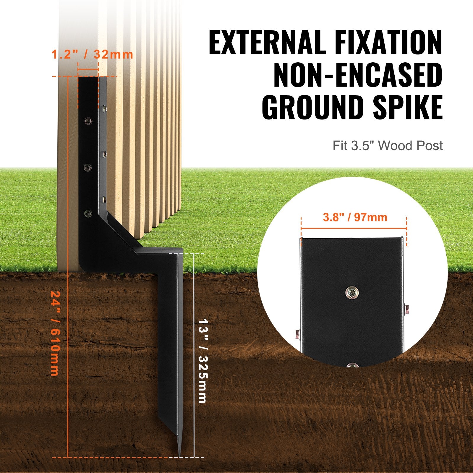 Fencing: VEVOR Fence Post Anchor Repair Kit, 4 Pack Inner Diameter 8.9x8.9 cm Heavy Duty Steel Fence Post Support Stakes, Anchor Ground Spike for Repair Tilted, Broken Wood Fence Post, Enveloping