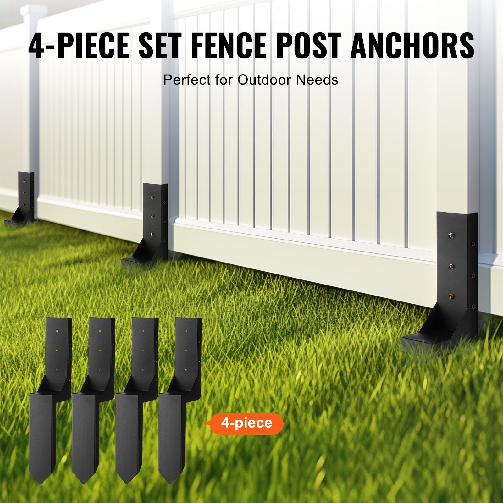 Fencing: VEVOR Fence Post Anchor Repair Kit, 4 Pack Inner Diameter 8.9x8.9 cm Heavy Duty Steel Fence Post Support Stakes, Anchor Ground Spike for Repair Tilted, Broken Wood Fence Post, Enveloping
