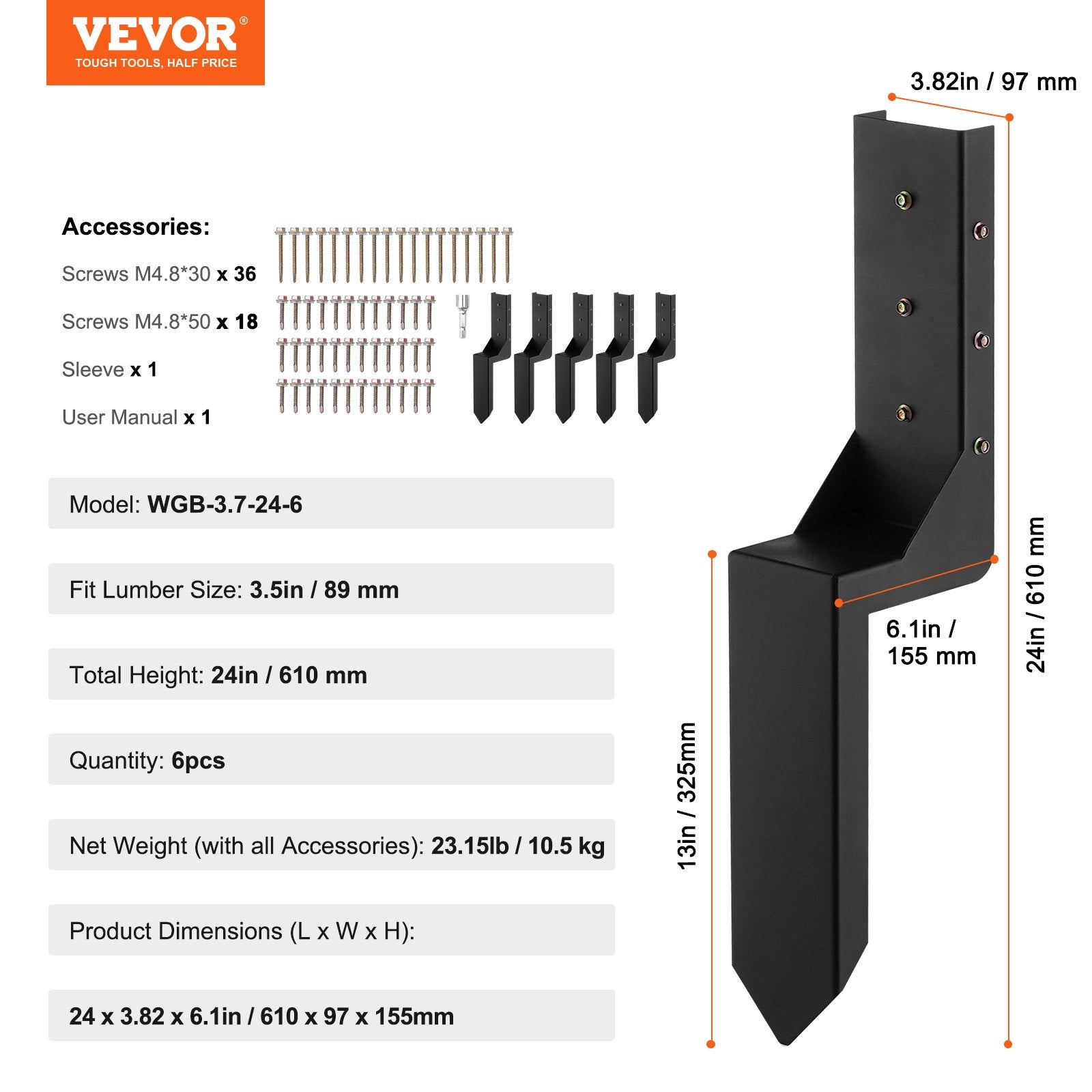 Automotive Repair & Speciality Tools: VEVOR Fence Post Anchor Repair Kit 6 Pack Inner Support Stakes Repair