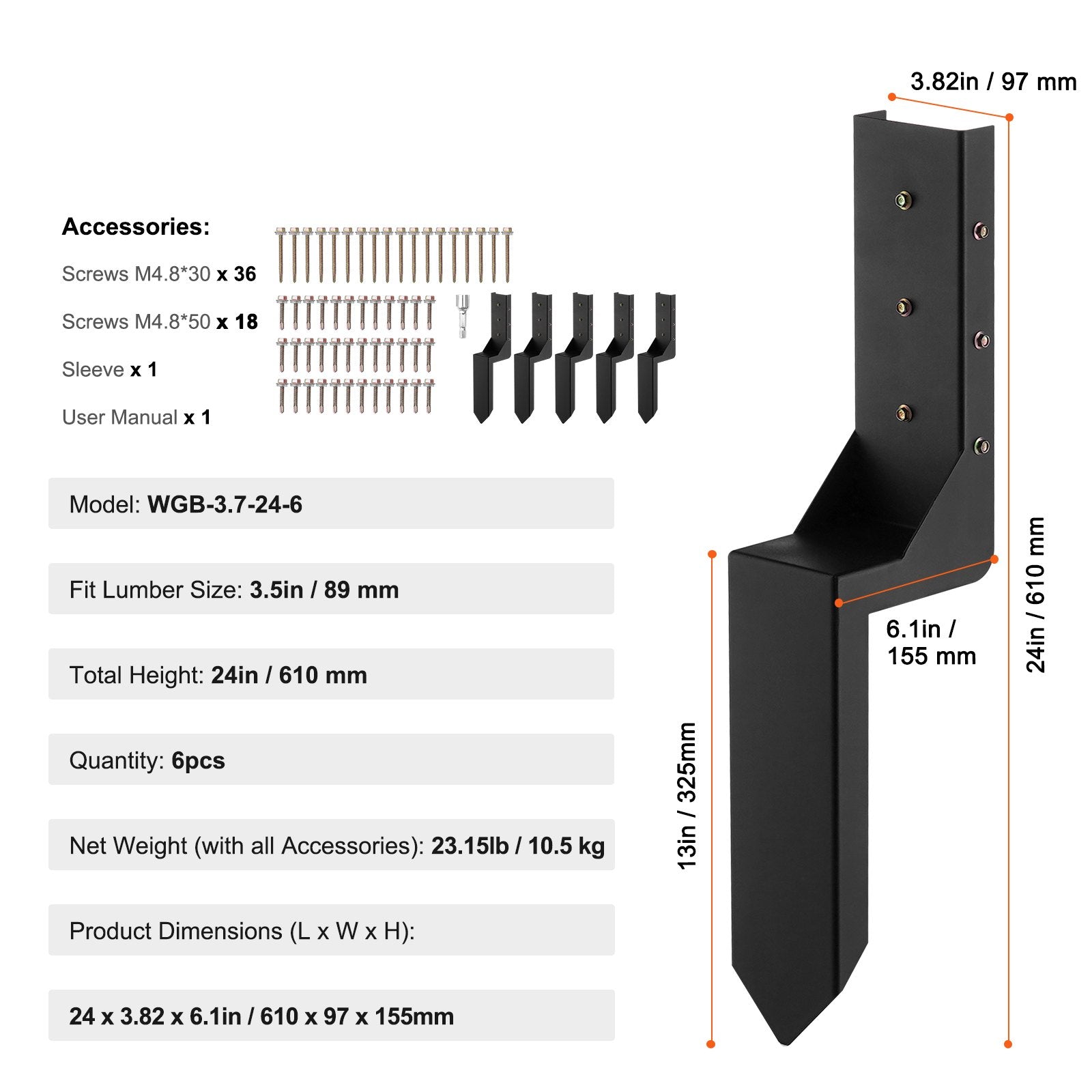 Automotive Repair & Speciality Tools: VEVOR Fence Post Anchor Repair Kit 6 Pack Inner Support Stakes Repair