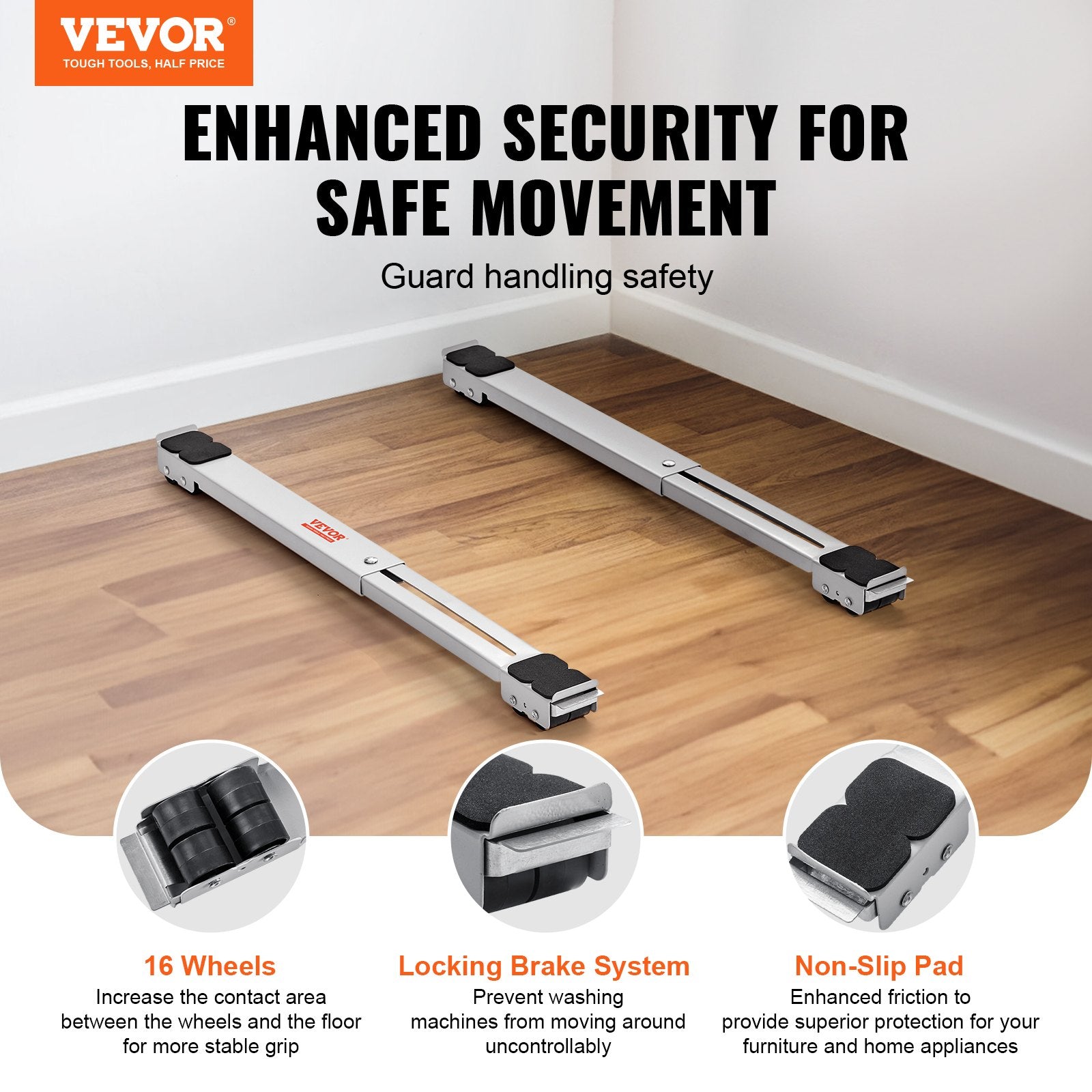 Commercial Cleaning Equipment: VEVOR Heavy Duty Furniture Appliances Rollers, 660 lbs Total Load, Extendable Appliance Rollers Mobile Washing Machine Base, Fridge Stand Dolly Movers for Refrigerators, Dryers, Dishwashers, White