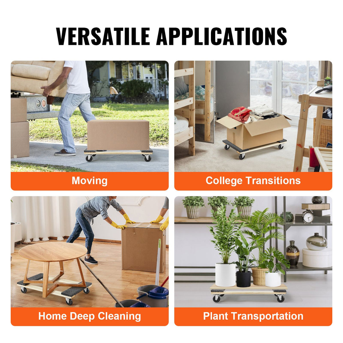 Furniture Dolly, 454kg Load Capacity, 457.2x762mm, 4x76mm PP Swivel Casters, Heavy Duty Hardwood Furniture Moving Dolly, Mover's Dolly, Moving Cart with Wheels for Heavy Furniture Home Cleaning
