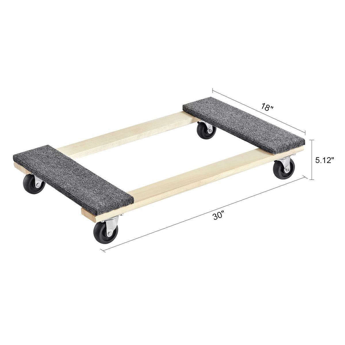 Furniture Dolly, 454kg Load Capacity, 457.2x762mm, 4x76mm PP Swivel Casters, Heavy Duty Hardwood Furniture Moving Dolly, Mover's Dolly, Moving Cart with Wheels for Heavy Furniture Home Cleaning
