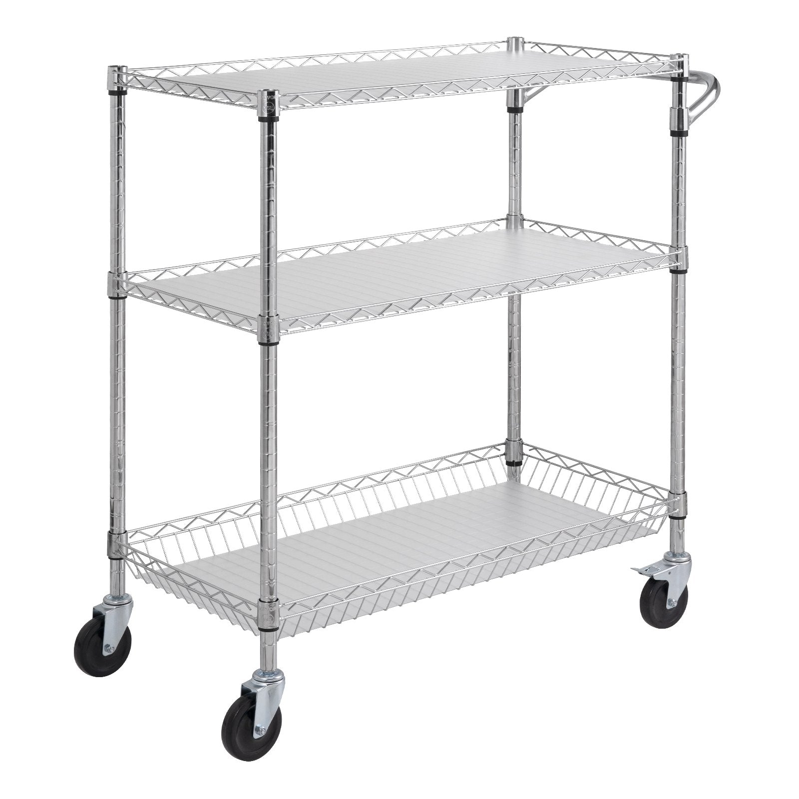 Kitchen & Dining Trolleys: VEVOR Kitchen Utility Cart, 3 Tiers, Wire Rolling Cart, Steel Service Cart on Wheels, Metal Storage Trolley with 80mm Basket Curved Handle PP Liner 6 Hooks, for Indoor and Outdoor