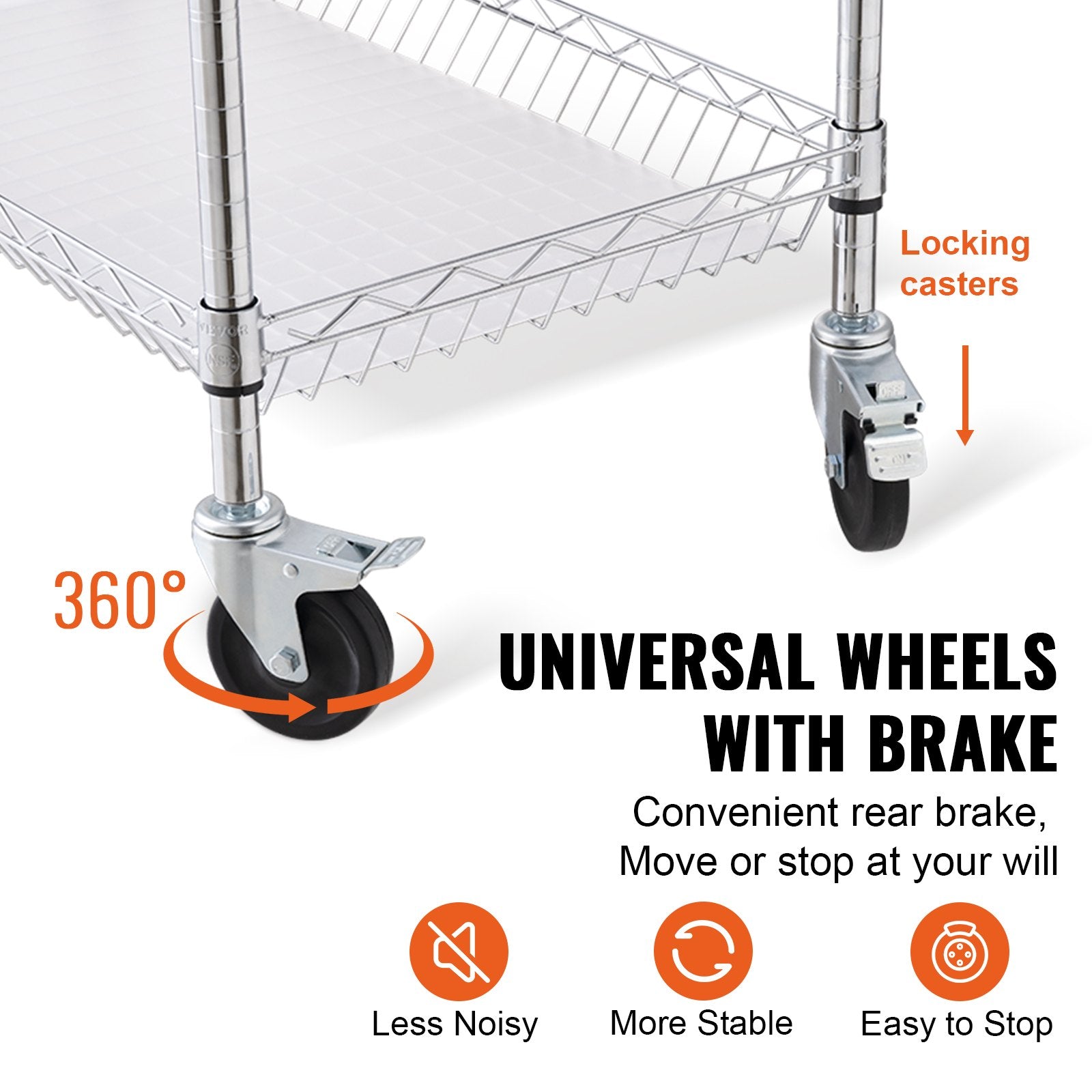 Kitchen & Dining Trolleys: VEVOR Kitchen Utility Cart, 3 Tiers, Wire Rolling Cart, Steel Service Cart on Wheels, Metal Storage Trolley with 80mm Basket Curved Handle PP Liner 6 Hooks, for Indoor and Outdoor