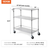 Kitchen & Dining Trolleys: VEVOR Kitchen Utility Cart, 3 Tiers, Wire Rolling Cart, Steel Service Cart on Wheels, Metal Storage Trolley with 80mm Basket Curved Handle PP Liner 6 Hooks, for Indoor and Outdoor