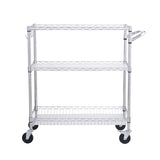 Kitchen & Dining Trolleys: VEVOR Kitchen Utility Cart, 3 Tiers, Wire Rolling Cart, Steel Service Cart on Wheels, Metal Storage Trolley with 80mm Basket Curved Handle PP Liner 6 Hooks, for Indoor and Outdoor