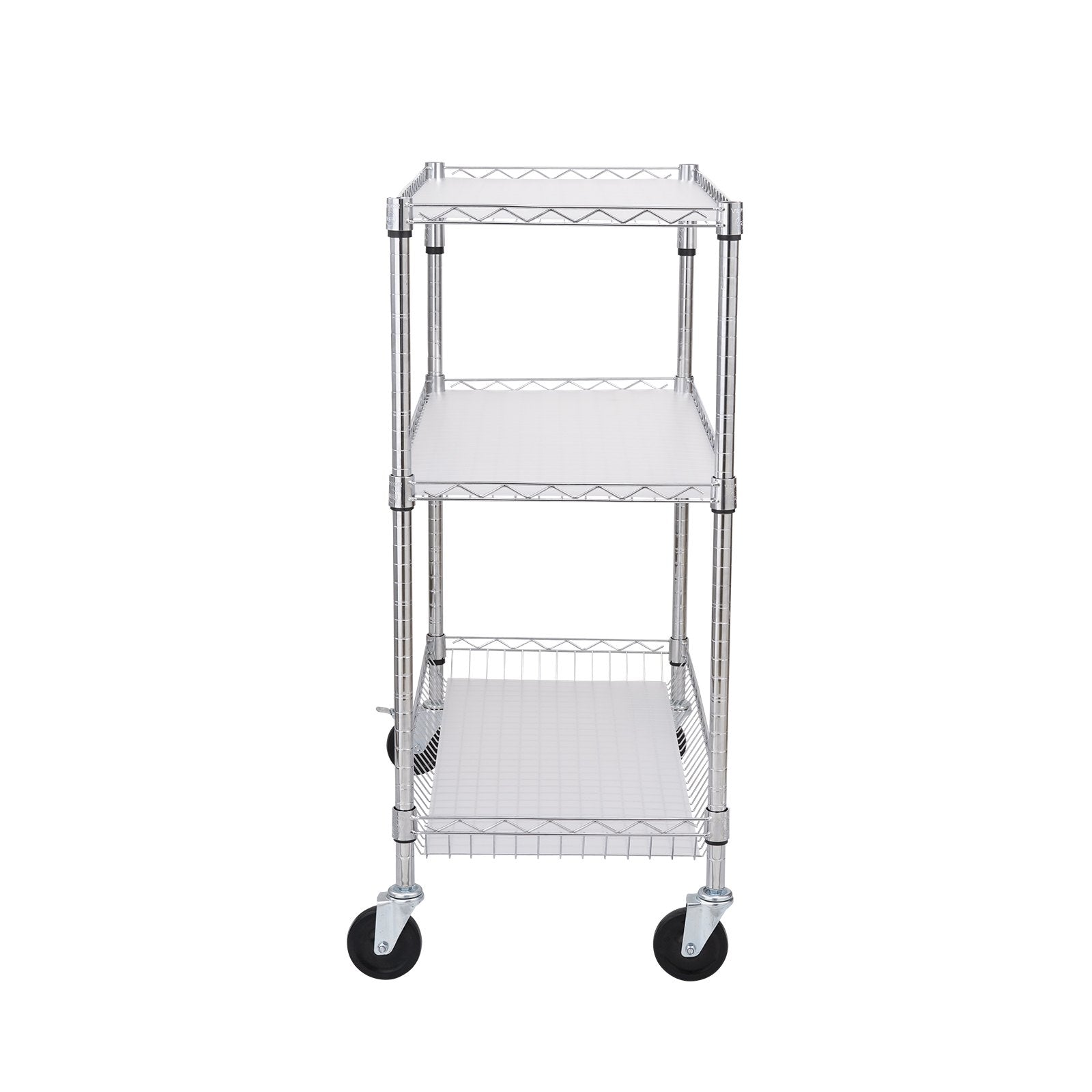 Kitchen & Dining Trolleys: VEVOR Kitchen Utility Cart, 3 Tiers, Wire Rolling Cart, Steel Service Cart on Wheels, Metal Storage Trolley with 80mm Basket Curved Handle PP Liner 6 Hooks, for Indoor and Outdoor