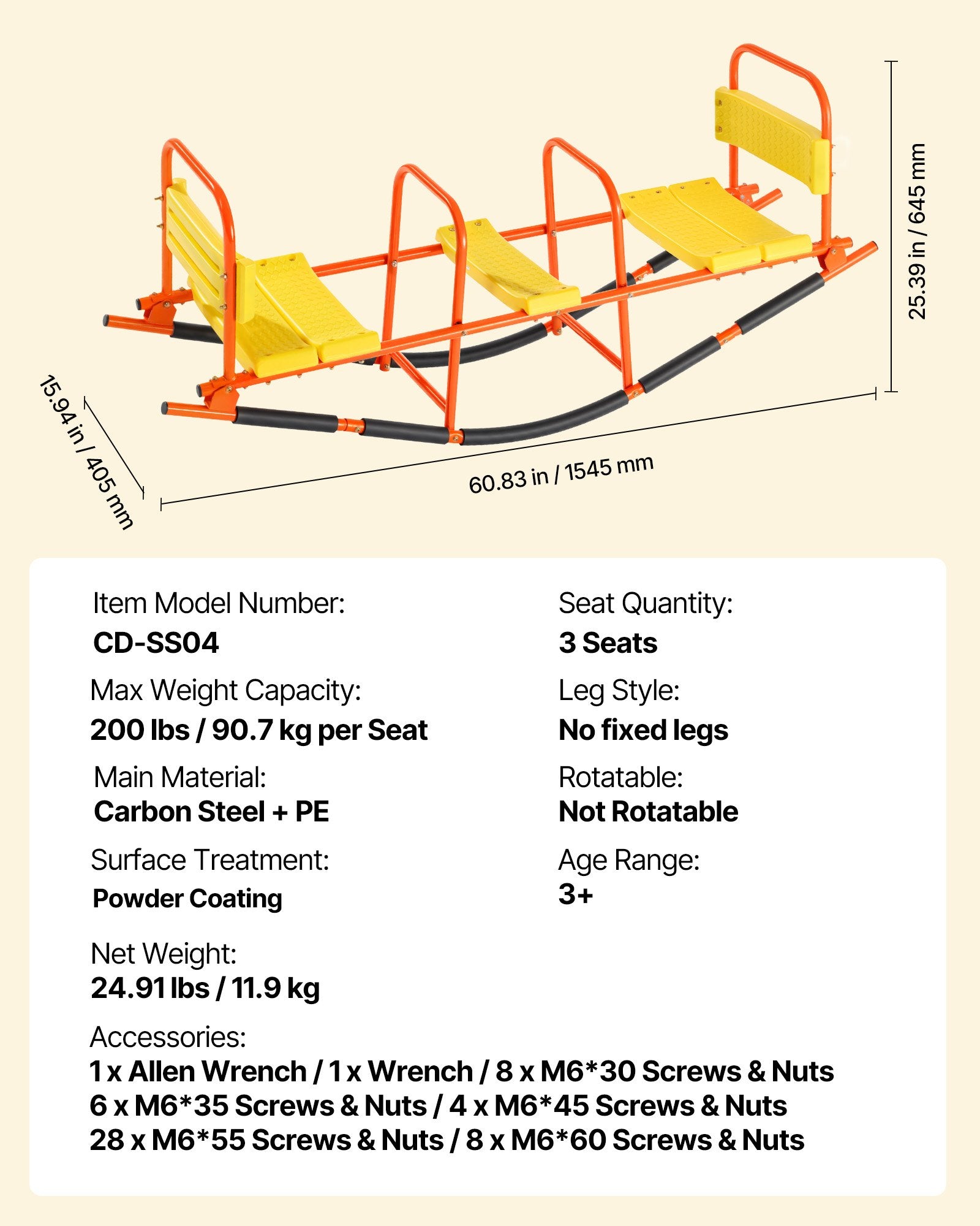 Chainsaws: VEVOR Kids Seesaw 90 kg Capacity Metal Rocking Teeter Totter with Handles