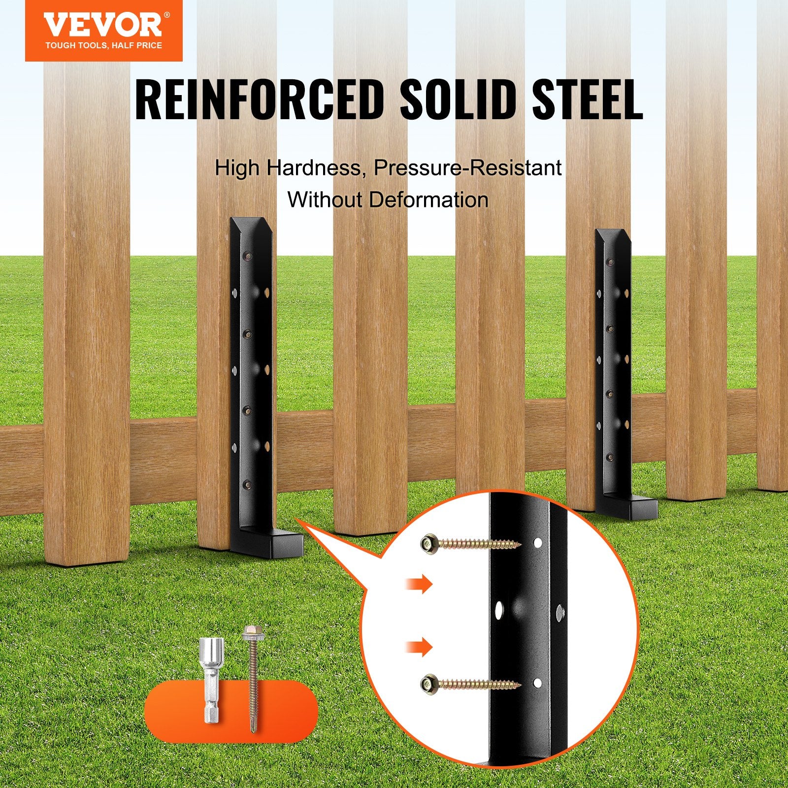 Fencing: VEVOR Fence Post Anchor Repair Kit, 2 Pack Inner Diameter 5 x5 cm Heavy Duty Steel Fence Post Support Stakes, Anchor Ground Spike for Repair Tilted, Broken Wood Fence Post