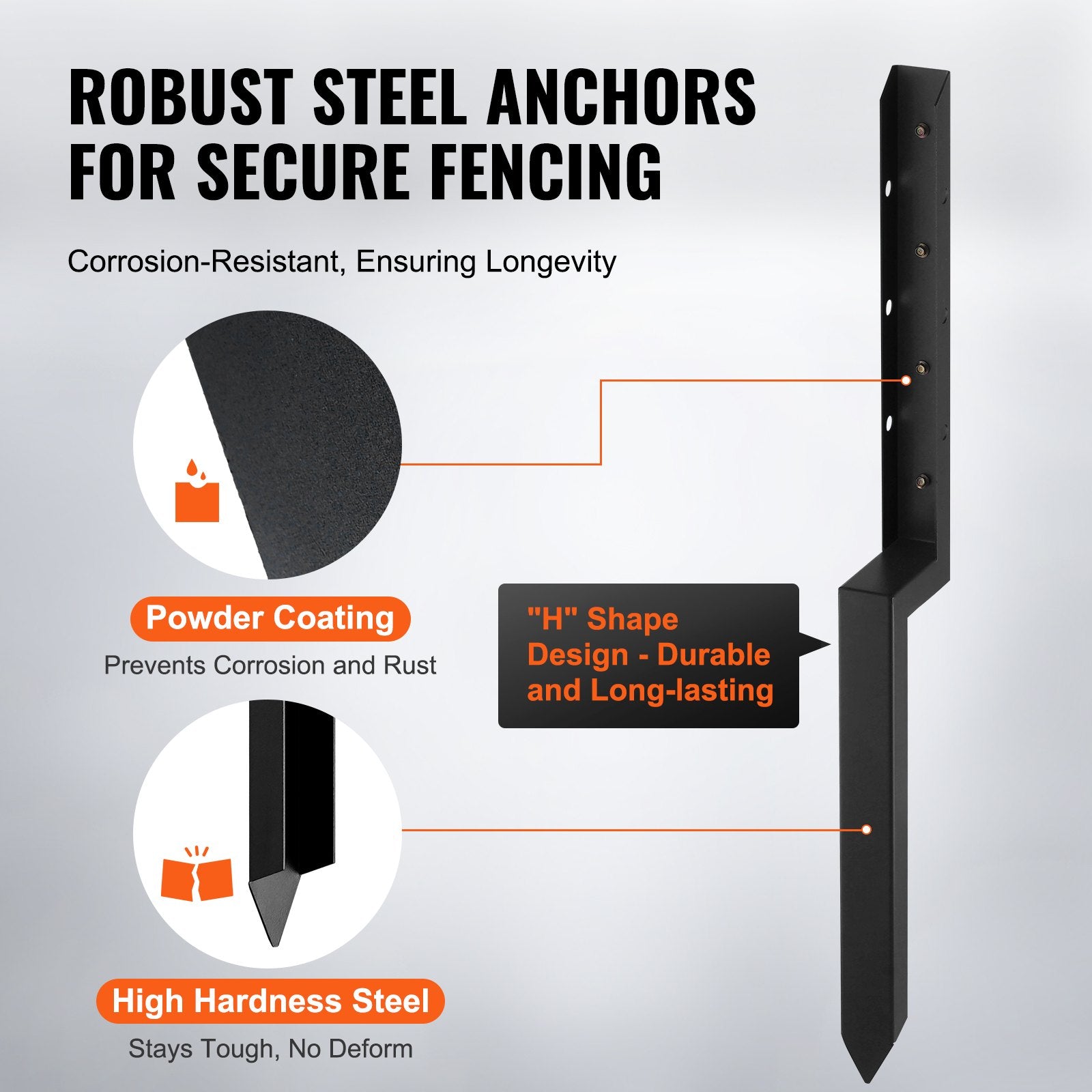 Fencing: VEVOR Fence Post Anchor Repair Kit, 2 Pack Inner Diameter 5 x5 cm Heavy Duty Steel Fence Post Support Stakes, Anchor Ground Spike for Repair Tilted, Broken Wood Fence Post