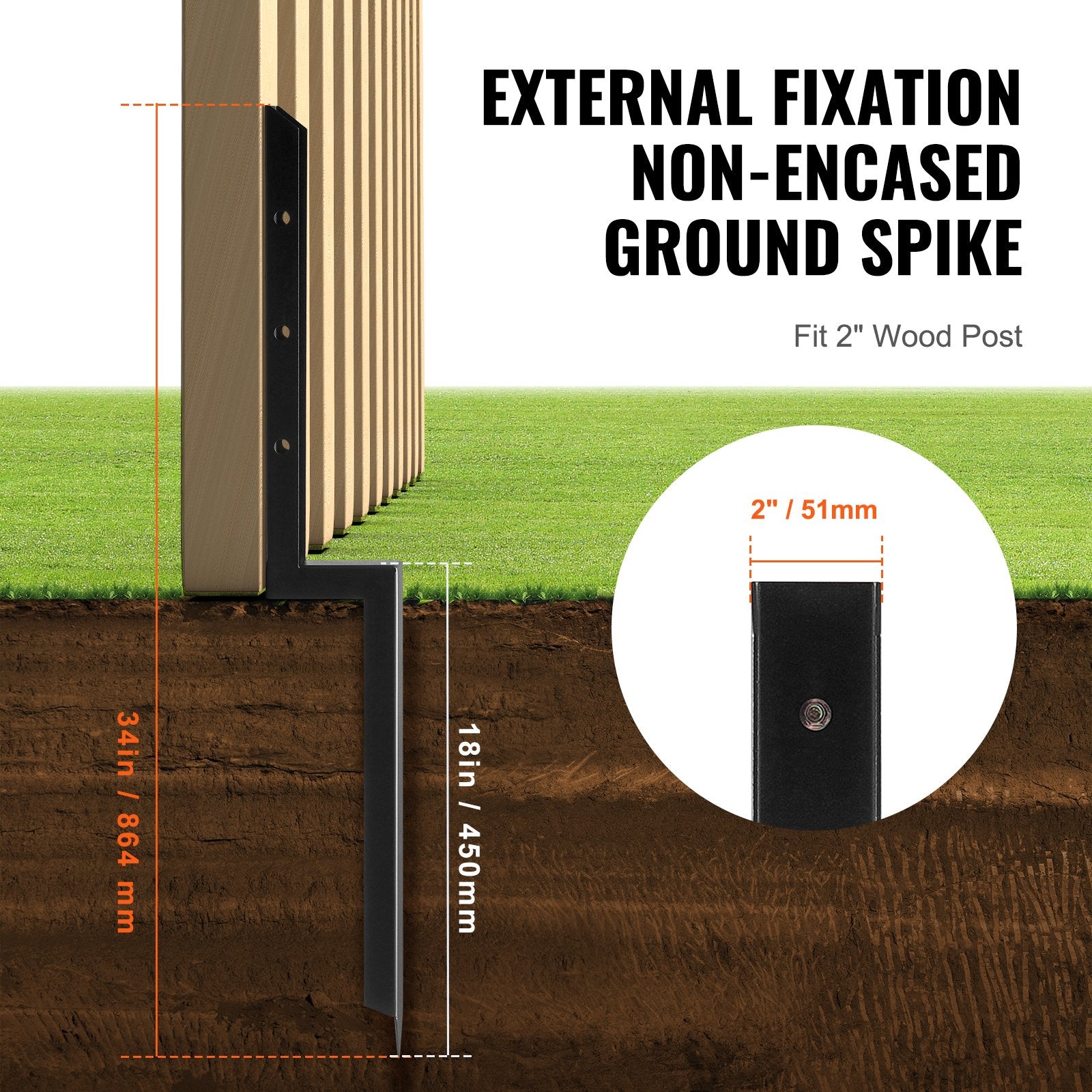 Fencing: VEVOR Fence Post Anchor Repair Kit, 2 Pack Inner Diameter 5 x5 cm Heavy Duty Steel Fence Post Support Stakes, Anchor Ground Spike for Repair Tilted, Broken Wood Fence Post
