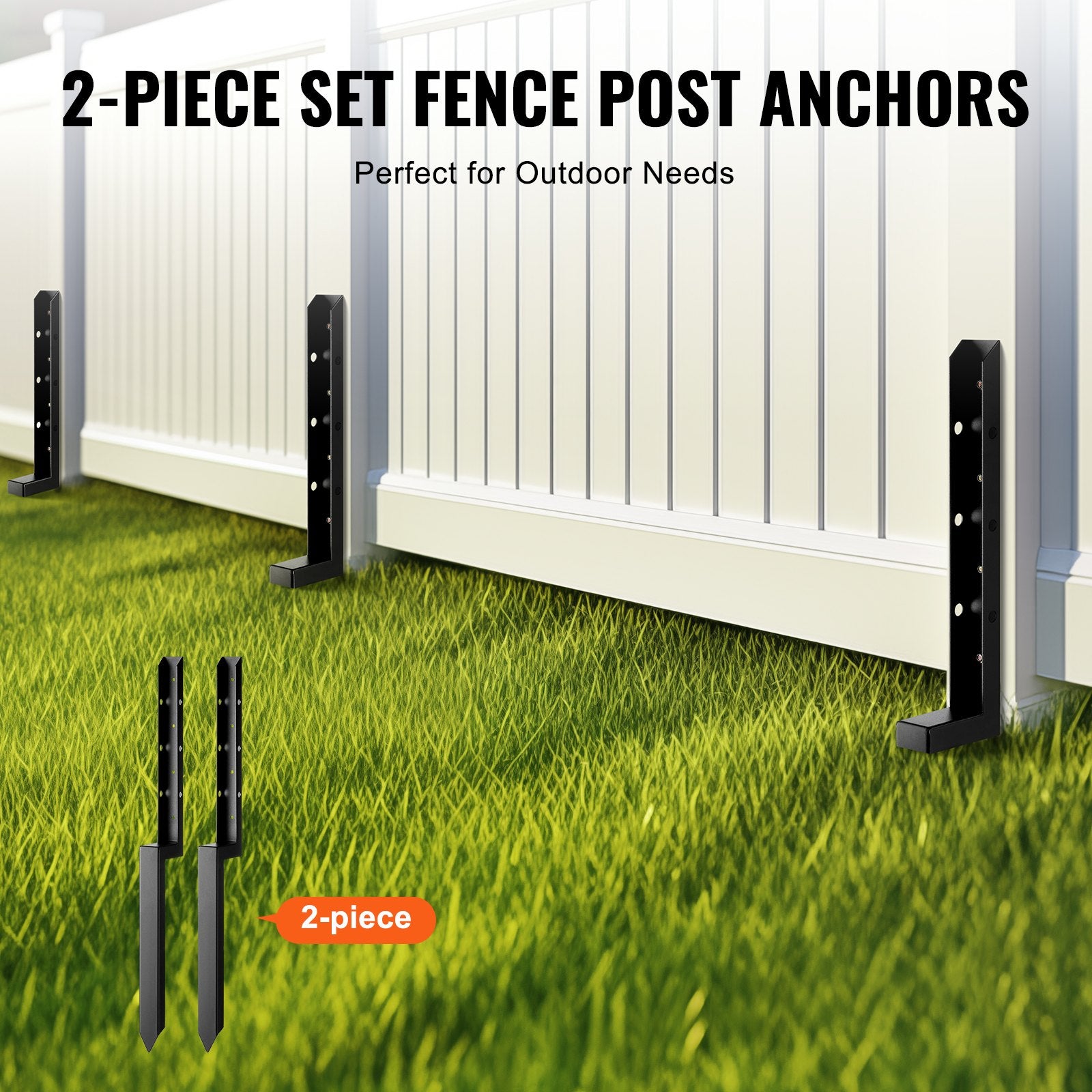 Fencing: VEVOR Fence Post Anchor Repair Kit, 2 Pack Inner Diameter 5 x5 cm Heavy Duty Steel Fence Post Support Stakes, Anchor Ground Spike for Repair Tilted, Broken Wood Fence Post