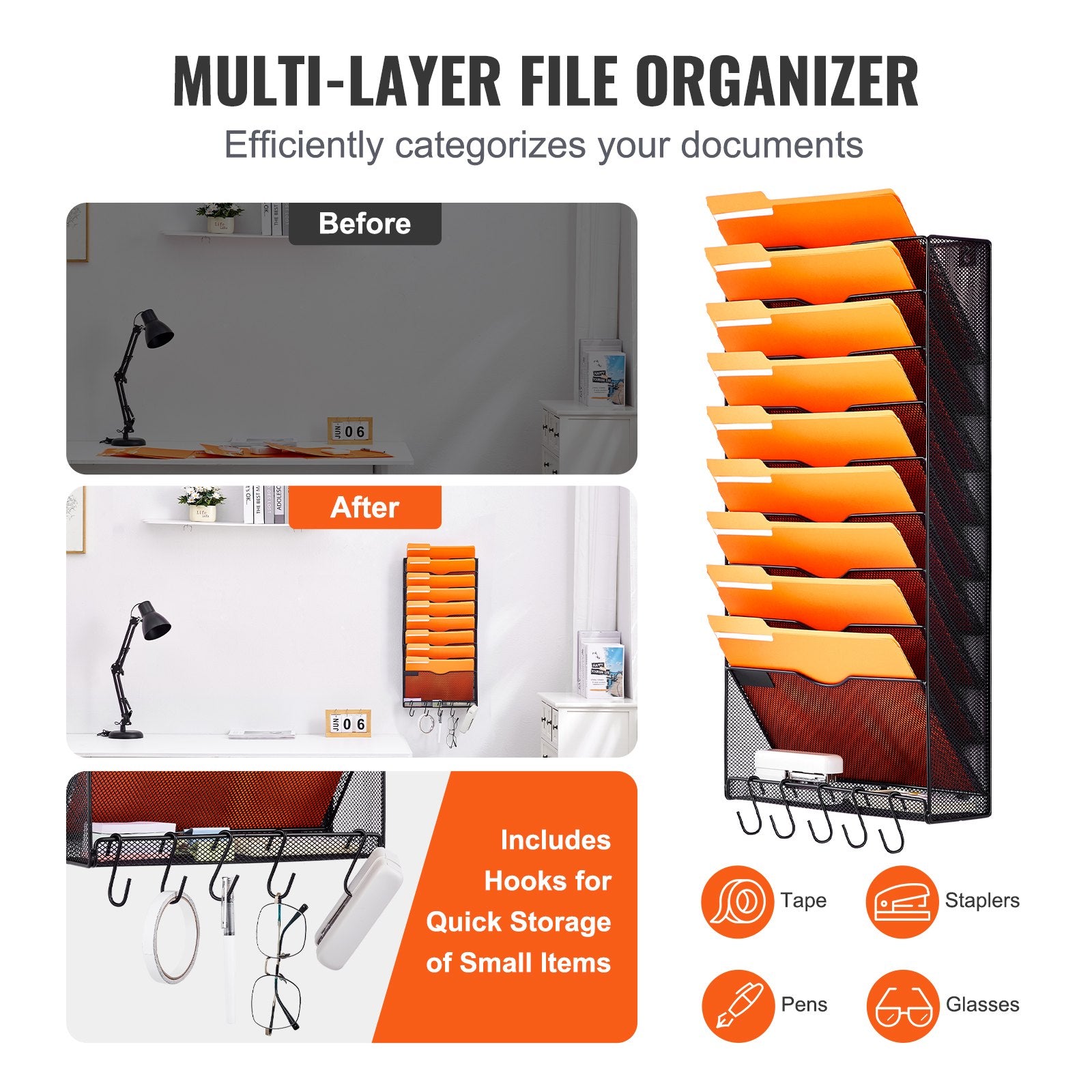Clothing & Wardrobe Storage: VEVOR File Wall Rack Mesh Wall File Holder 1-Piece 10 Pockets for Office/School