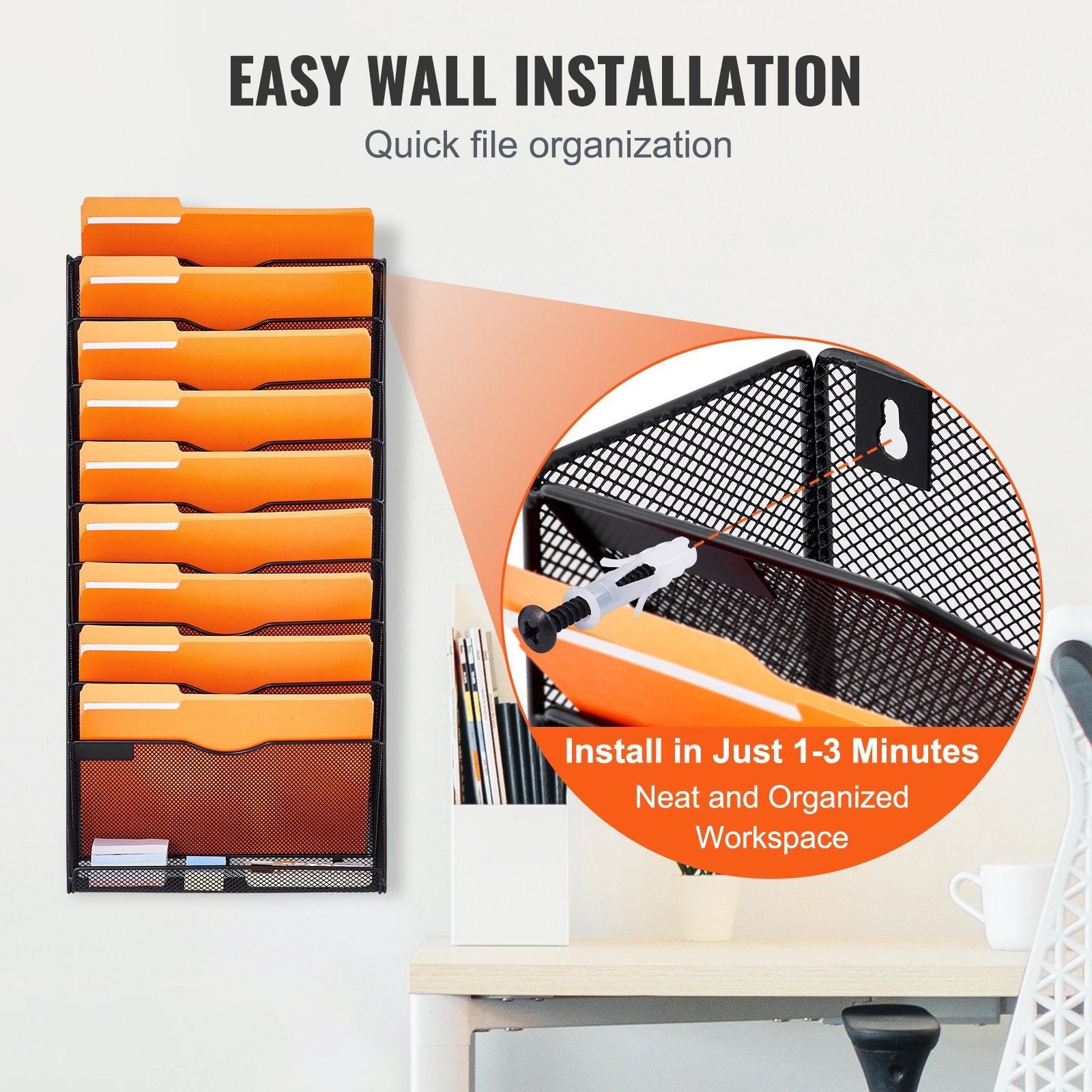 Clothing & Wardrobe Storage: VEVOR File Wall Rack Mesh Wall File Holder 1-Piece 10 Pockets for Office/School