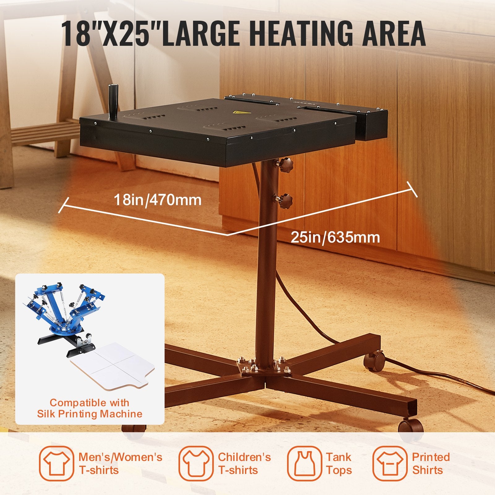 Basketball & Basketball Accessories: VEVOR Flash Dryer, 18 x 25 inch Flash Dryer for Screen Printing, 0-750℉ Temperature Control, High Power Silk Screen Printing Dryer with Height Adjustable Stand, 360° Rotation, T-Shirt Curing Machine