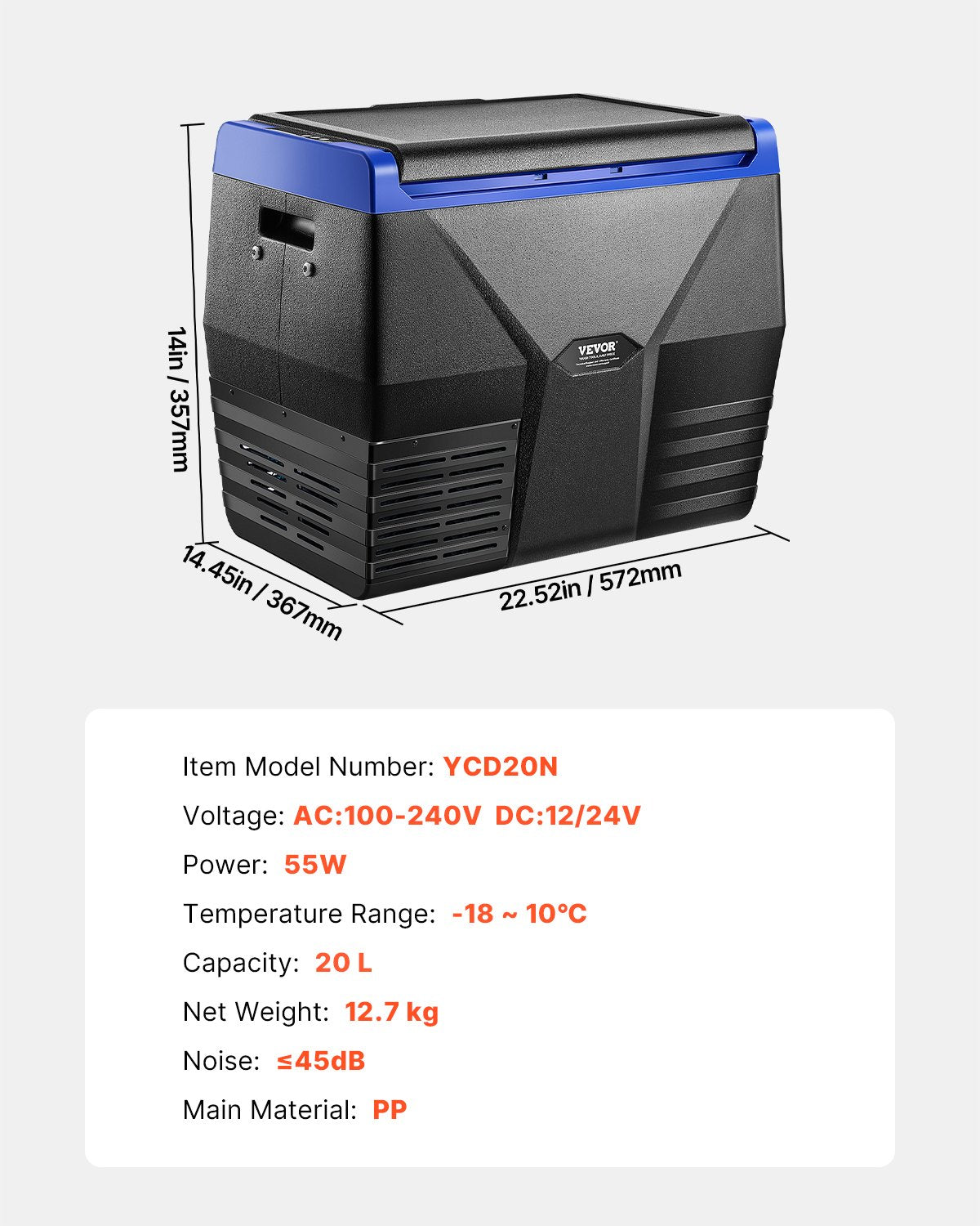 Portable Car Refrigerator Freezer Compressor 20L Single Zone for Car Home