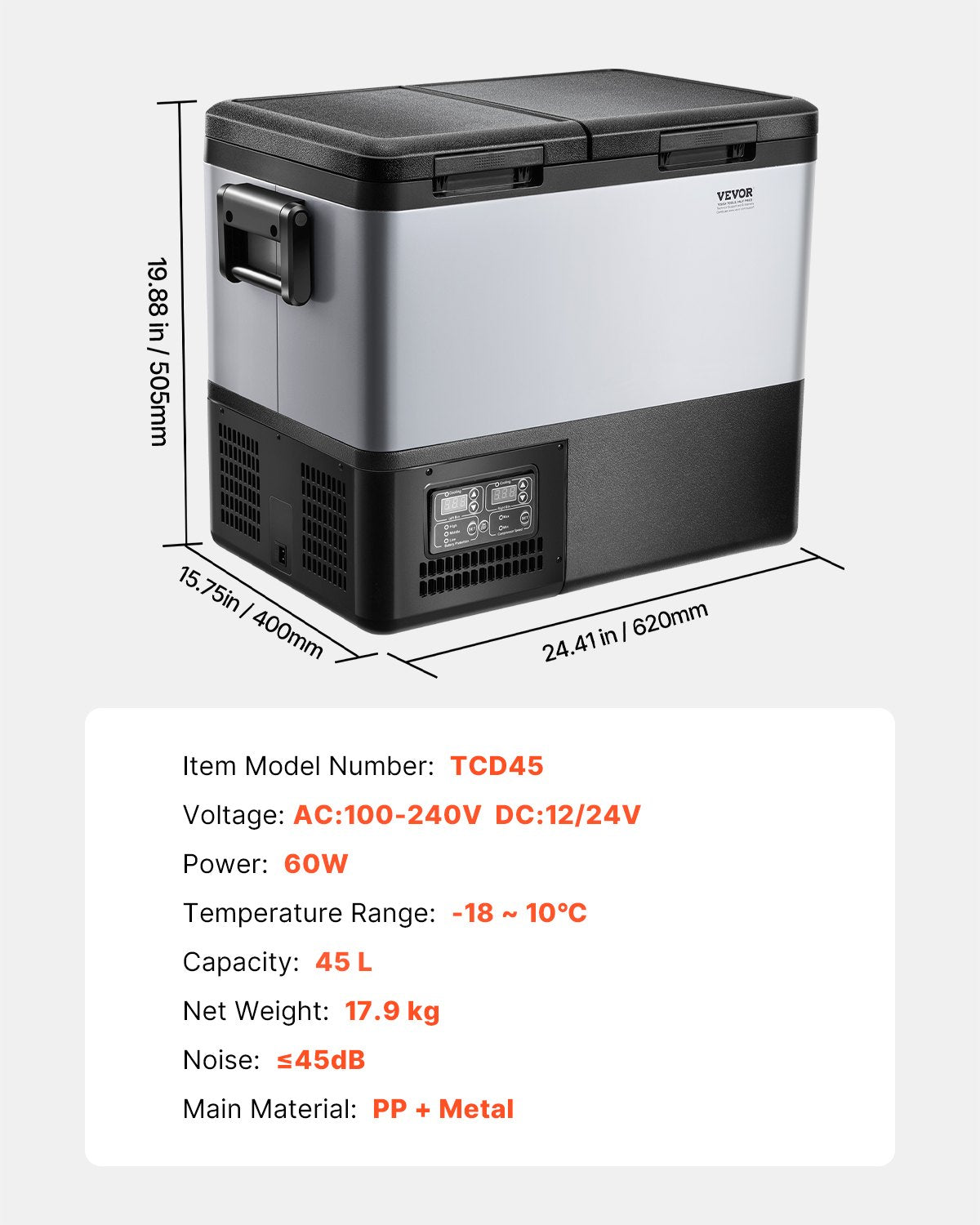 Automotive Repair & Speciality Tools: VEVOR Portable Car Refrigerator Freezer Compressor 45L Dual Zone for Car Home