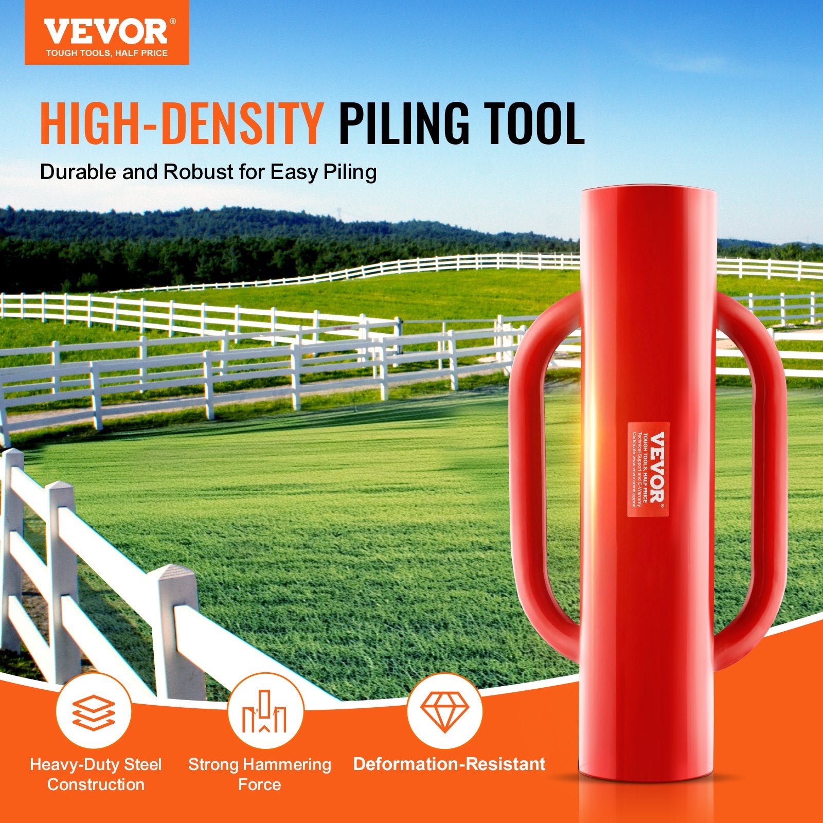 Dog Carriers & Crates: VEVOR Fence Post Driver with Handles, 2.7 in Inner Diameter T Post Pole Pounder, 14LB Heavy Duty Carbon Steel Hand Post Rammer, Farm Fencing Hole Digger for U Channel, Sign Pole, Wooden Post, Red