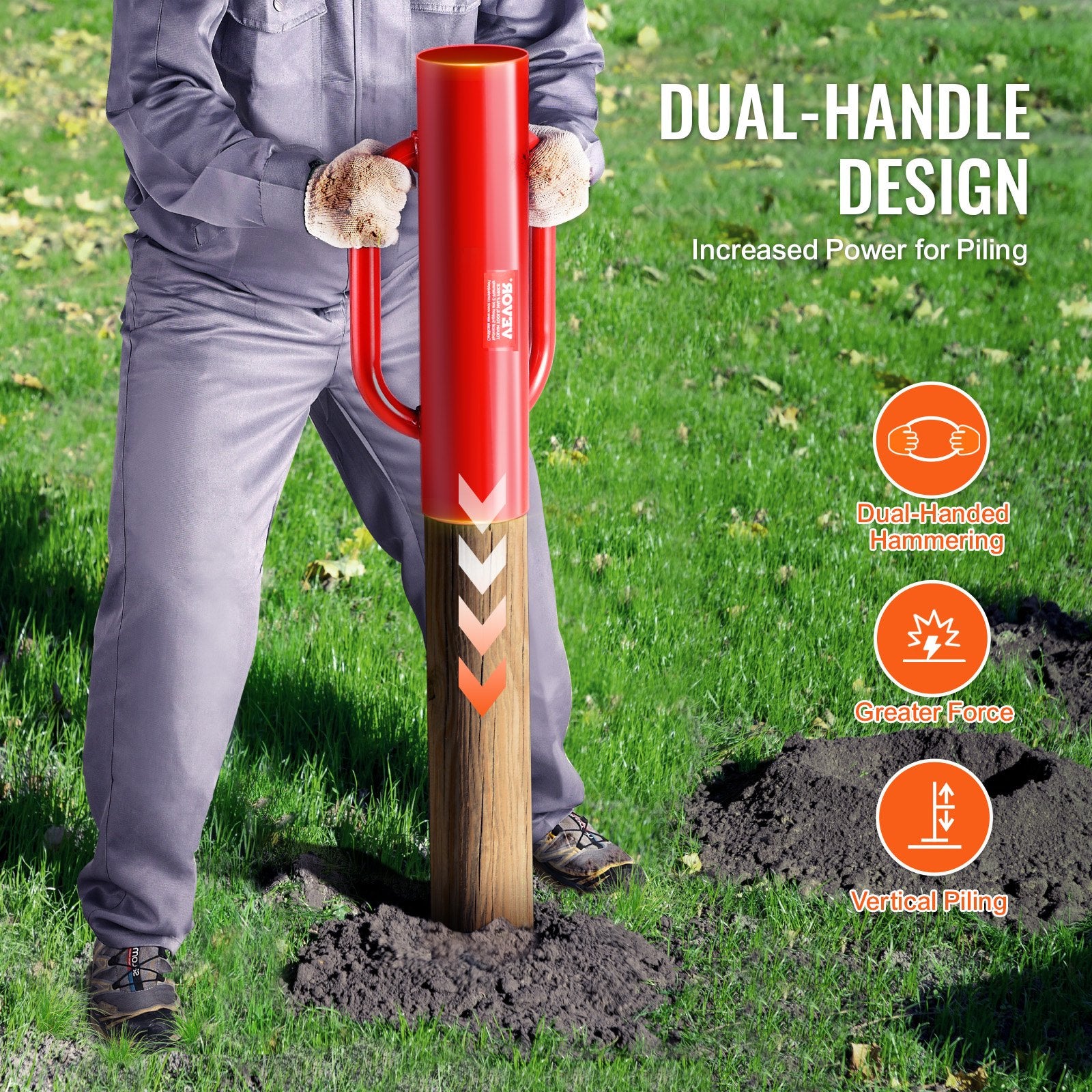 Dog Carriers & Crates: VEVOR Fence Post Driver with Handles, 2.7 in Inner Diameter T Post Pole Pounder, 14LB Heavy Duty Carbon Steel Hand Post Rammer, Farm Fencing Hole Digger for U Channel, Sign Pole, Wooden Post, Red