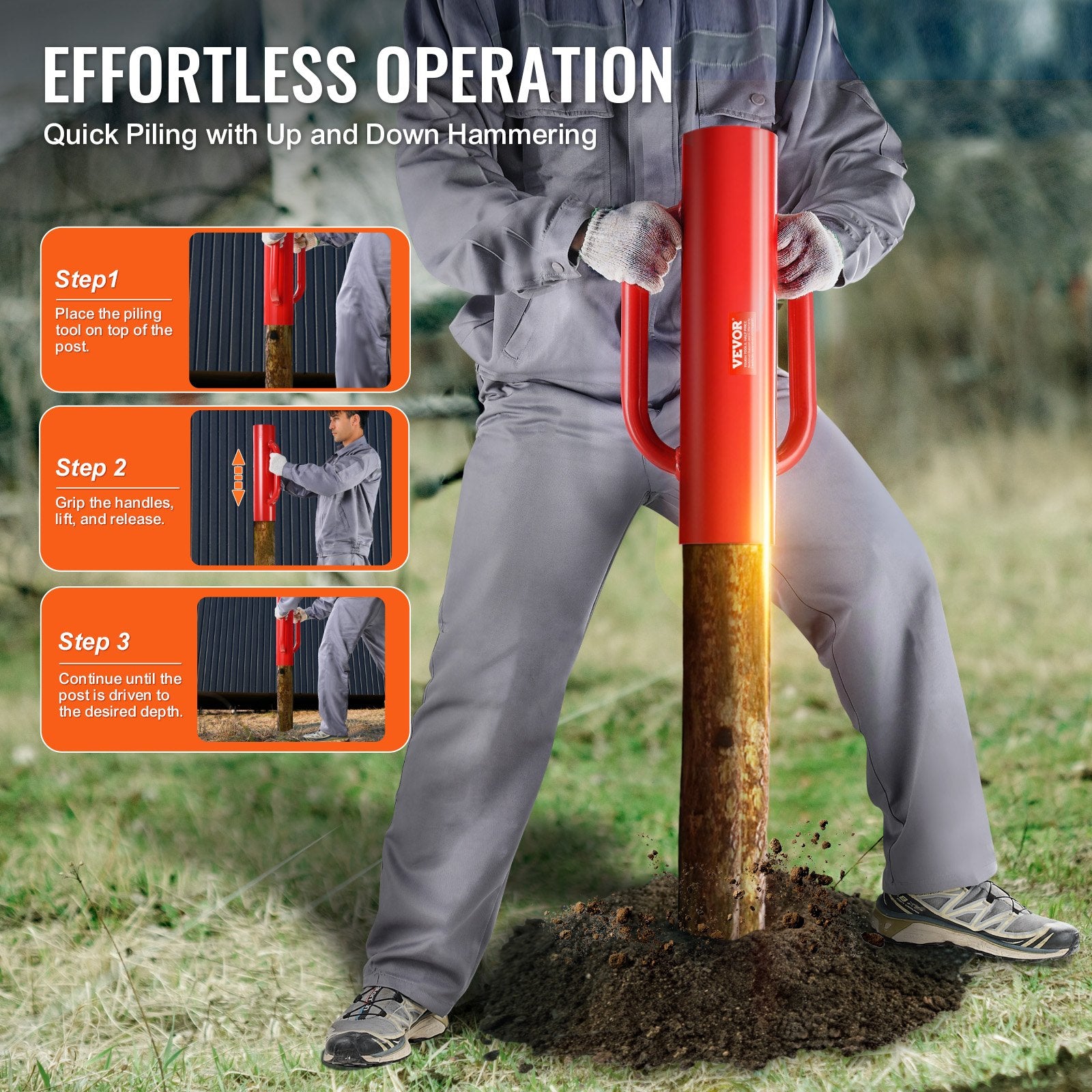Dog Carriers & Crates: VEVOR Fence Post Driver with Handles, 2.7 in Inner Diameter T Post Pole Pounder, 14LB Heavy Duty Carbon Steel Hand Post Rammer, Farm Fencing Hole Digger for U Channel, Sign Pole, Wooden Post, Red