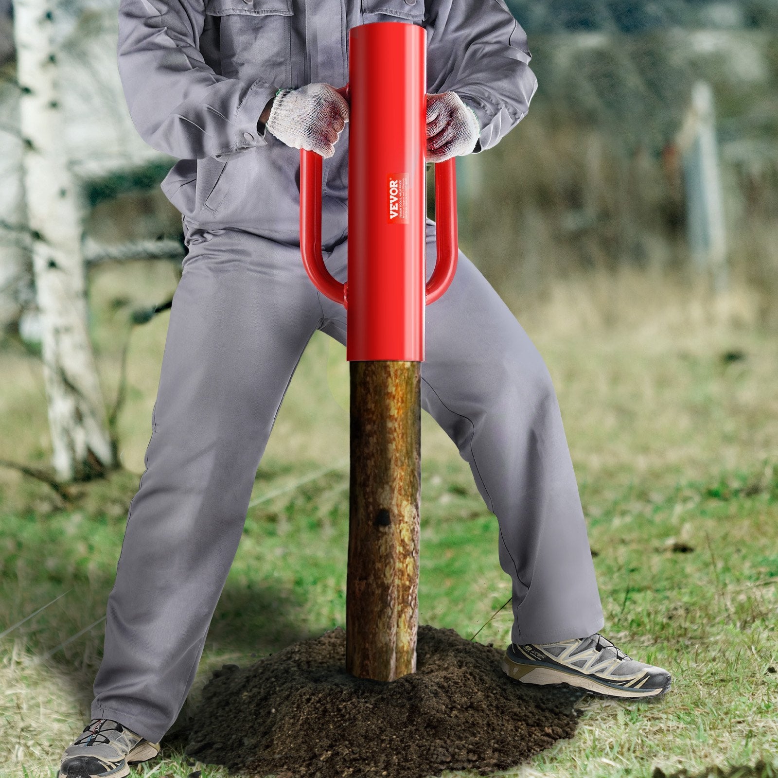 Dog Carriers & Crates: VEVOR Fence Post Driver with Handles, 2.7 in Inner Diameter T Post Pole Pounder, 14LB Heavy Duty Carbon Steel Hand Post Rammer, Farm Fencing Hole Digger for U Channel, Sign Pole, Wooden Post, Red