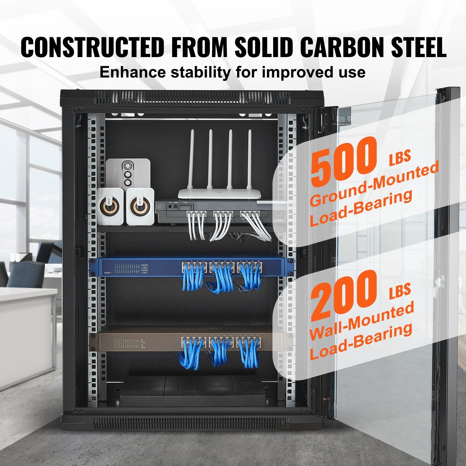 Desktops & Accessories: VEVOR 15U Wall Mount Network Cabinet, 226.8 kg Max. Ground Load Capacity, Server Rack Cabinet Enclosure with Locking Tempered Glass Door, Side Panels, Q235 Carbon Steel, for IT Equipment, A/V Devices