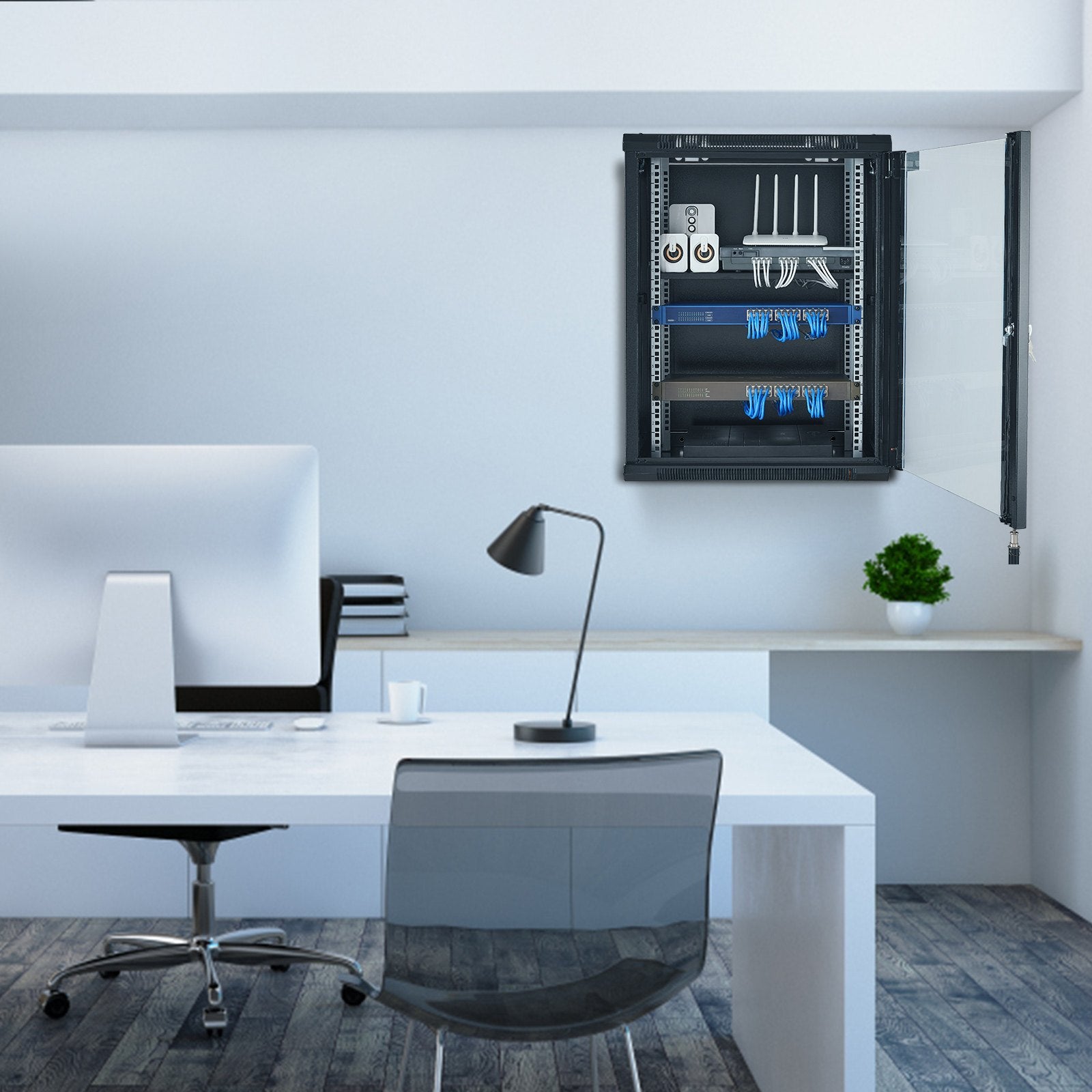 Desktops & Accessories: VEVOR 15U Wall Mount Network Cabinet, 226.8 kg Max. Ground Load Capacity, Server Rack Cabinet Enclosure with Locking Tempered Glass Door, Side Panels, Q235 Carbon Steel, for IT Equipment, A/V Devices