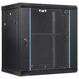 Audio Accessories: VEVOR Wall Mount Network Server Cabinet, 393.7 mm Deep, Server Rack Cabinet Enclosure, 90.72 kg Max. Ground-mounted Load Capacity, with Locking Glass Door Side Panels, for IT Equipment, A/V Devices