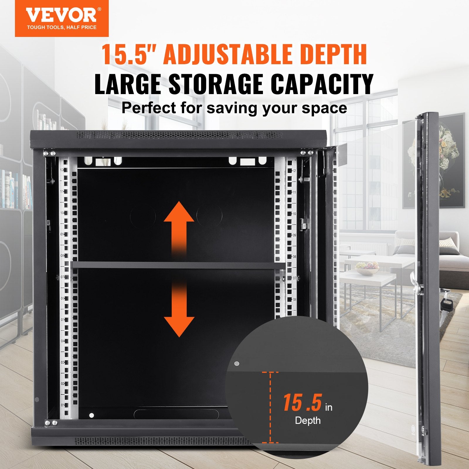 Audio Accessories: VEVOR Wall Mount Network Server Cabinet, 393.7 mm Deep, Server Rack Cabinet Enclosure, 90.72 kg Max. Ground-mounted Load Capacity, with Locking Glass Door Side Panels, for IT Equipment, A/V Devices