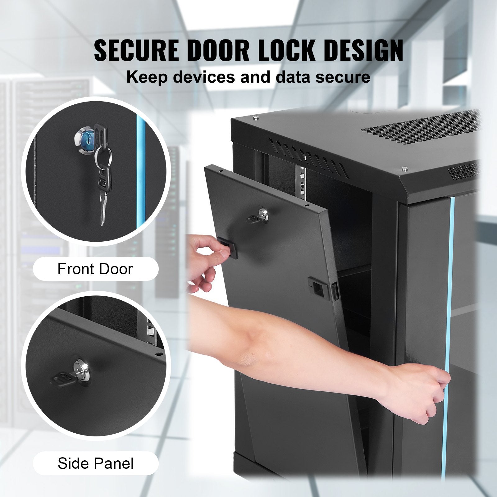 Audio Accessories: VEVOR Wall Mount Network Server Cabinet, 393.7 mm Deep, Server Rack Cabinet Enclosure, 90.72 kg Max. Ground-mounted Load Capacity, with Locking Glass Door Side Panels, for IT Equipment, A/V Devices