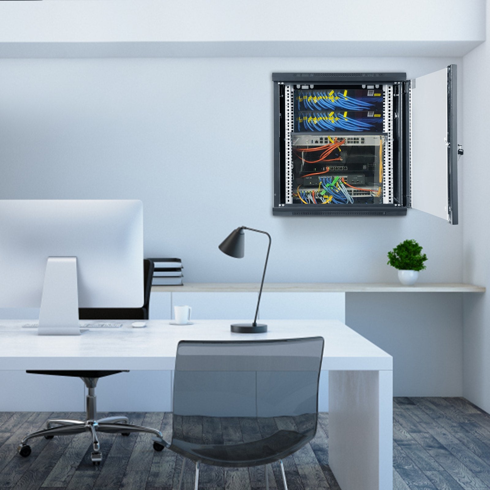 Audio Accessories: VEVOR Wall Mount Network Server Cabinet, 393.7 mm Deep, Server Rack Cabinet Enclosure, 90.72 kg Max. Ground-mounted Load Capacity, with Locking Glass Door Side Panels, for IT Equipment, A/V Devices