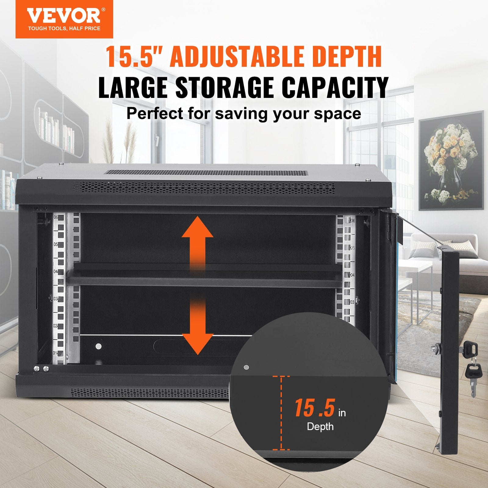 Desktops & Accessories: VEVOR 6U Wall Mount Network Server Cabinet, 15.5'' Deep, Server Rack Cabinet Enclosure, 200 lbs Max. Ground-mounted Load Capacity, with Locking Glass Door Side Panels, for IT Equipment, A/V Devices