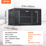Desktops & Accessories: VEVOR 6U Wall Mount Network Server Cabinet, 15.5'' Deep, Server Rack Cabinet Enclosure, 200 lbs Max. Ground-mounted Load Capacity, with Locking Glass Door Side Panels, for IT Equipment, A/V Devices