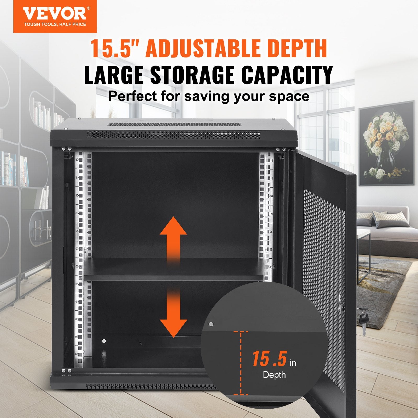 Desktops & Accessories: VEVOR 12U Wall Mount Network Server Cabinet, 15.5'' Deep, Server Rack Cabinet Enclosure, 200 lbs Max. Ground-mounted Load Capacity, with Locking Door Side Panels, for IT Equipment, A/V Devices