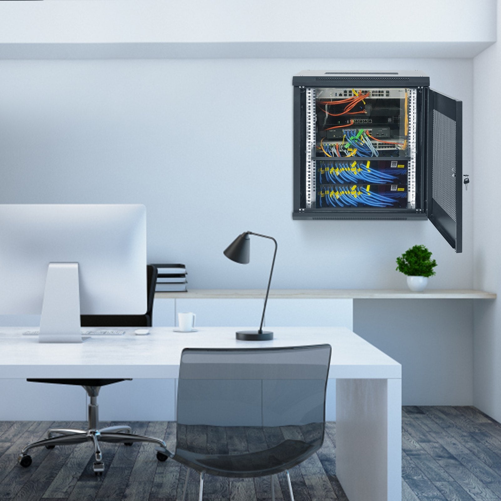 Desktops & Accessories: VEVOR 12U Wall Mount Network Server Cabinet, 15.5'' Deep, Server Rack Cabinet Enclosure, 200 lbs Max. Ground-mounted Load Capacity, with Locking Door Side Panels, for IT Equipment, A/V Devices