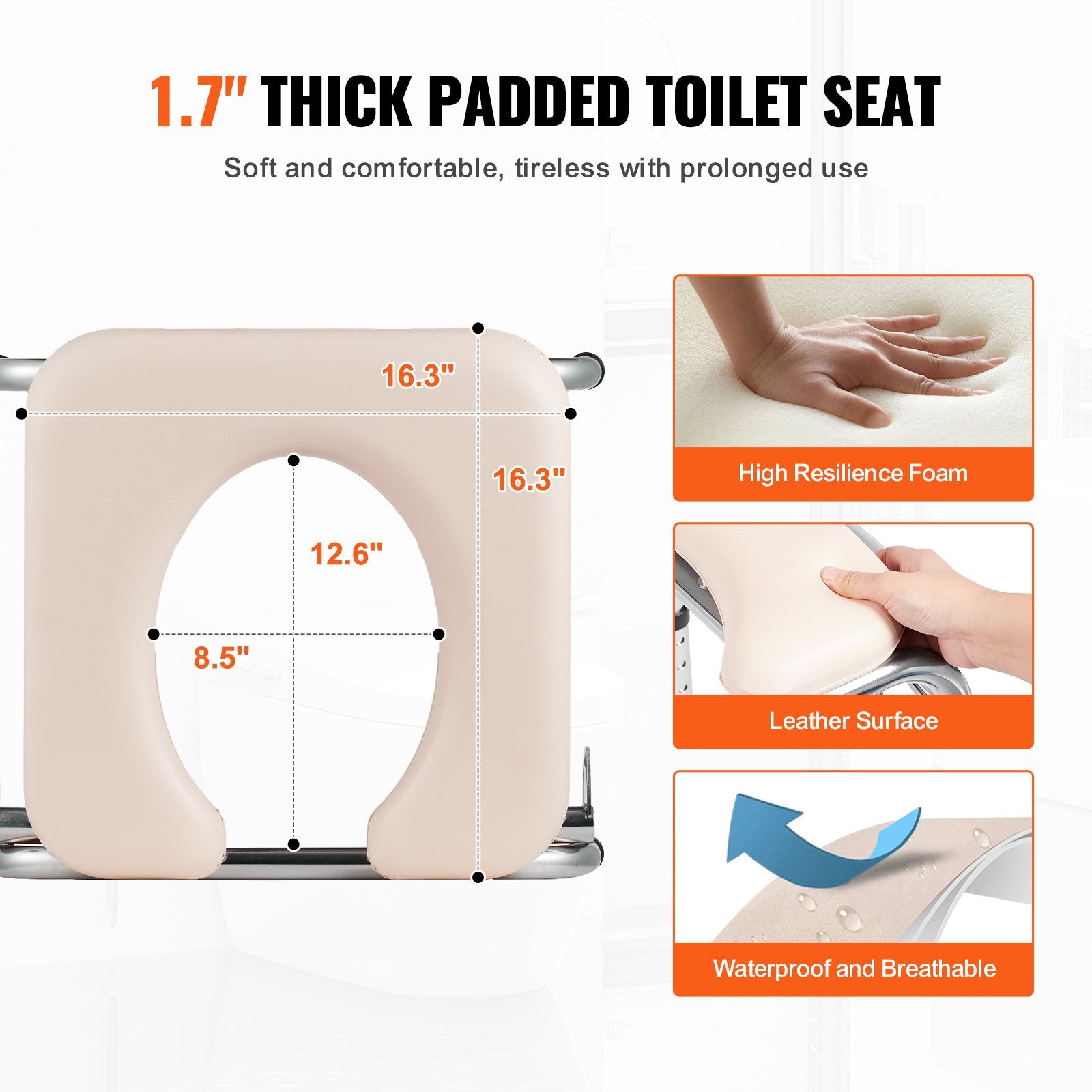 Mobility & Accessibility: VEVOR Commode Chair, Bedside Commode with Padded Seat, Drop-Down Arms, 7-Level Adjustable Height, 5.8L Removable Bucket, Easy to Assemble, 350LBS Capacity, Portable Toilet for Adults Seniors