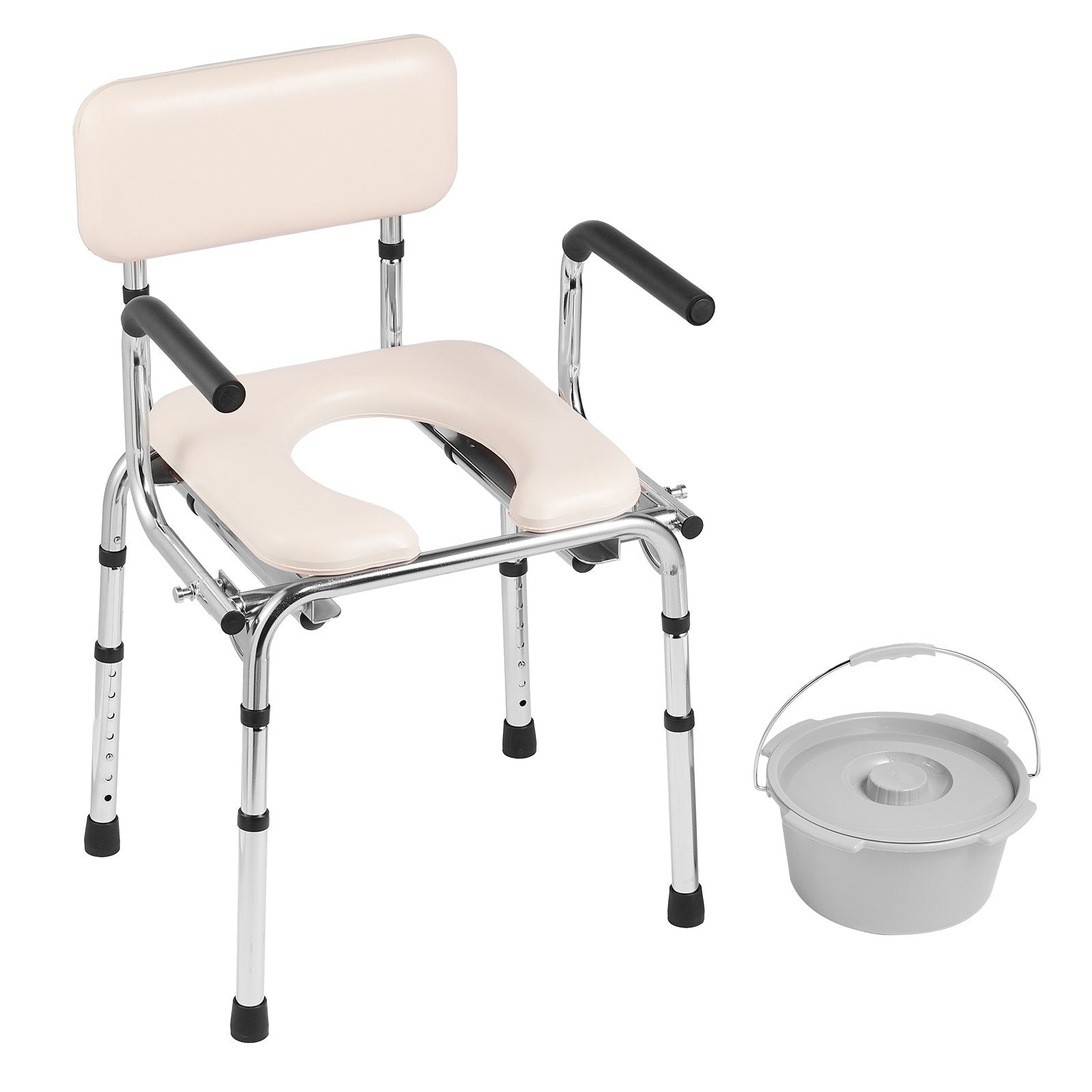 Mobility & Accessibility: VEVOR Commode Chair, Bedside Commode with Padded Seat, Drop-Down Arms, 7-Level Adjustable Height, 5.8L Removable Bucket, Easy to Assemble, 350LBS Capacity, Portable Toilet for Adults Seniors