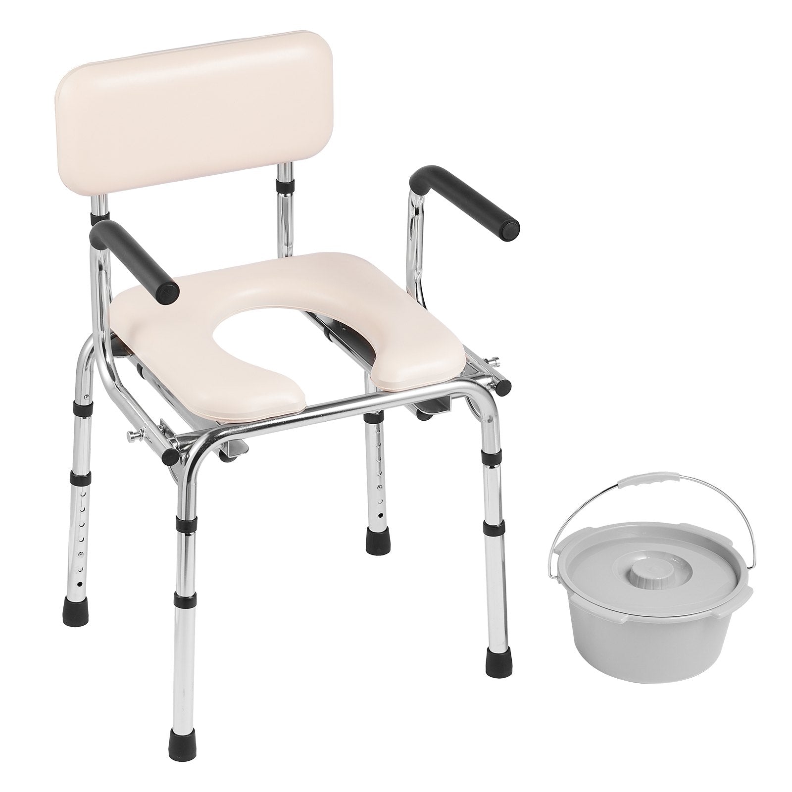 Mobility & Accessibility: VEVOR Commode Chair, Bedside Commode with Padded Seat, Drop-Down Arms, 7-Level Adjustable Height, 5.8L Removable Bucket, Easy to Assemble, 350LBS Capacity, Portable Toilet for Adults Seniors