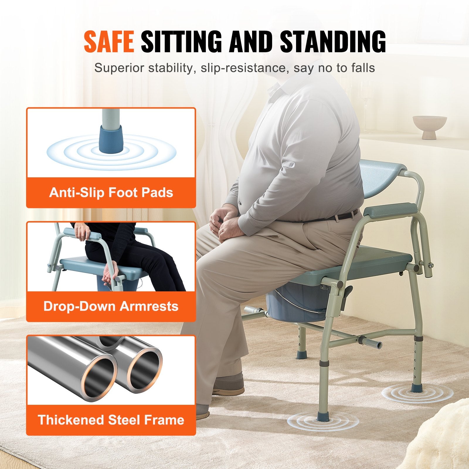 Cosmetics: VEVOR Commode Chair, Bedside Commode with Drop-Down Arms and Detachable Backrest, 5-Level Adjustable Height, 7L Removable Bucket, Easy to Assemble, 1000LBS Capacity, Portable Toilet for Adults Seniors