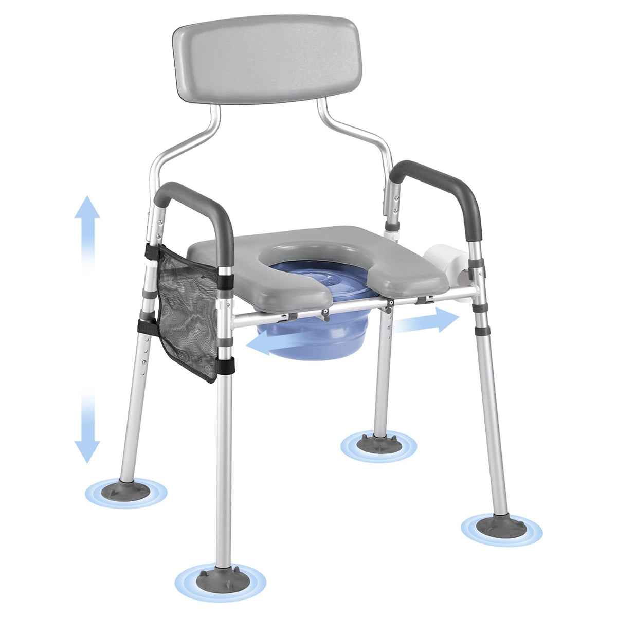 Bedside Commode Chair, 227 kg Capacity, 4-in-1 Portable Toilet and Raised Toilet Seat with Padded Seat & Backrest, Detachable 5L Bucket, Adjustable Height & Width Adult Potty Chair for Seniors