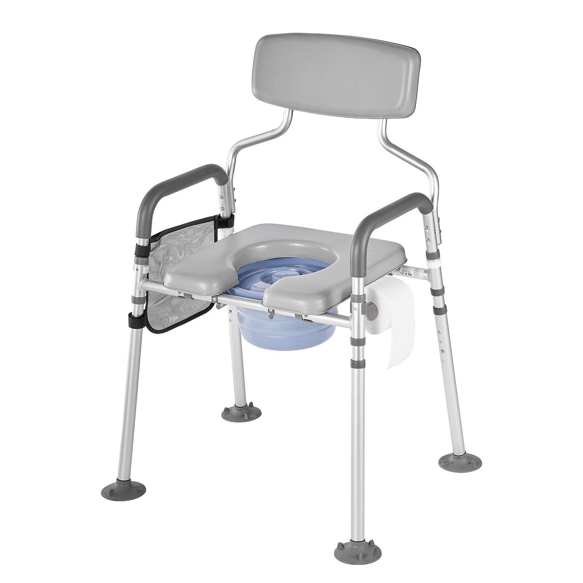 Bedside Commode Chair, 227 kg Capacity, 4-in-1 Portable Toilet and Raised Toilet Seat with Padded Seat & Backrest, Detachable 5L Bucket, Adjustable Height & Width Adult Potty Chair for Seniors