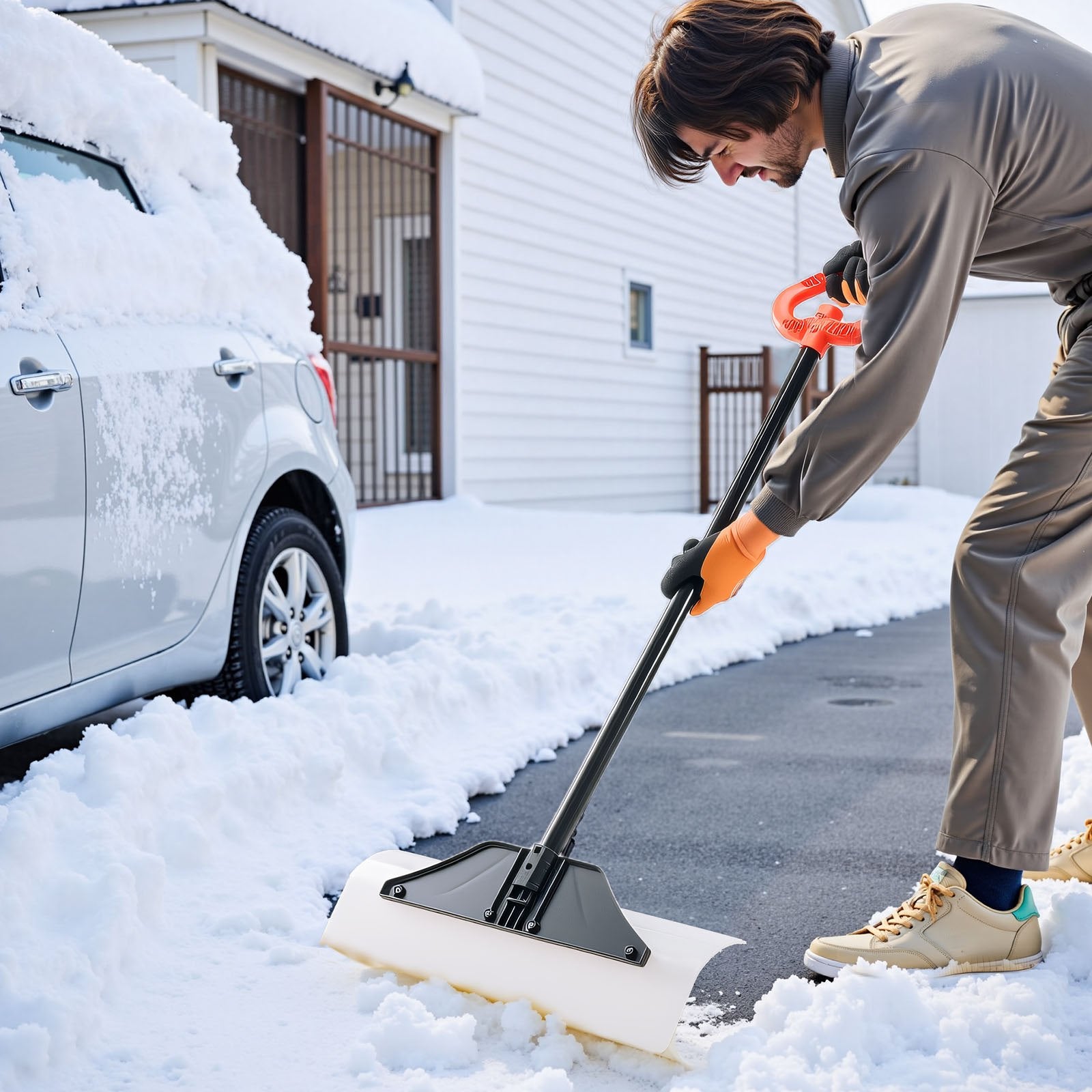 Gardening Tools: VEVOR Snow Pusher Shovel, 61 cm Wide Outdoor Snowplow Shovel with Ergonomic Grip, HDPE Plastic Blade, Winter Shovels with Segmented Handle, Portable Snow Removal Tool for Driveway Garden Camping