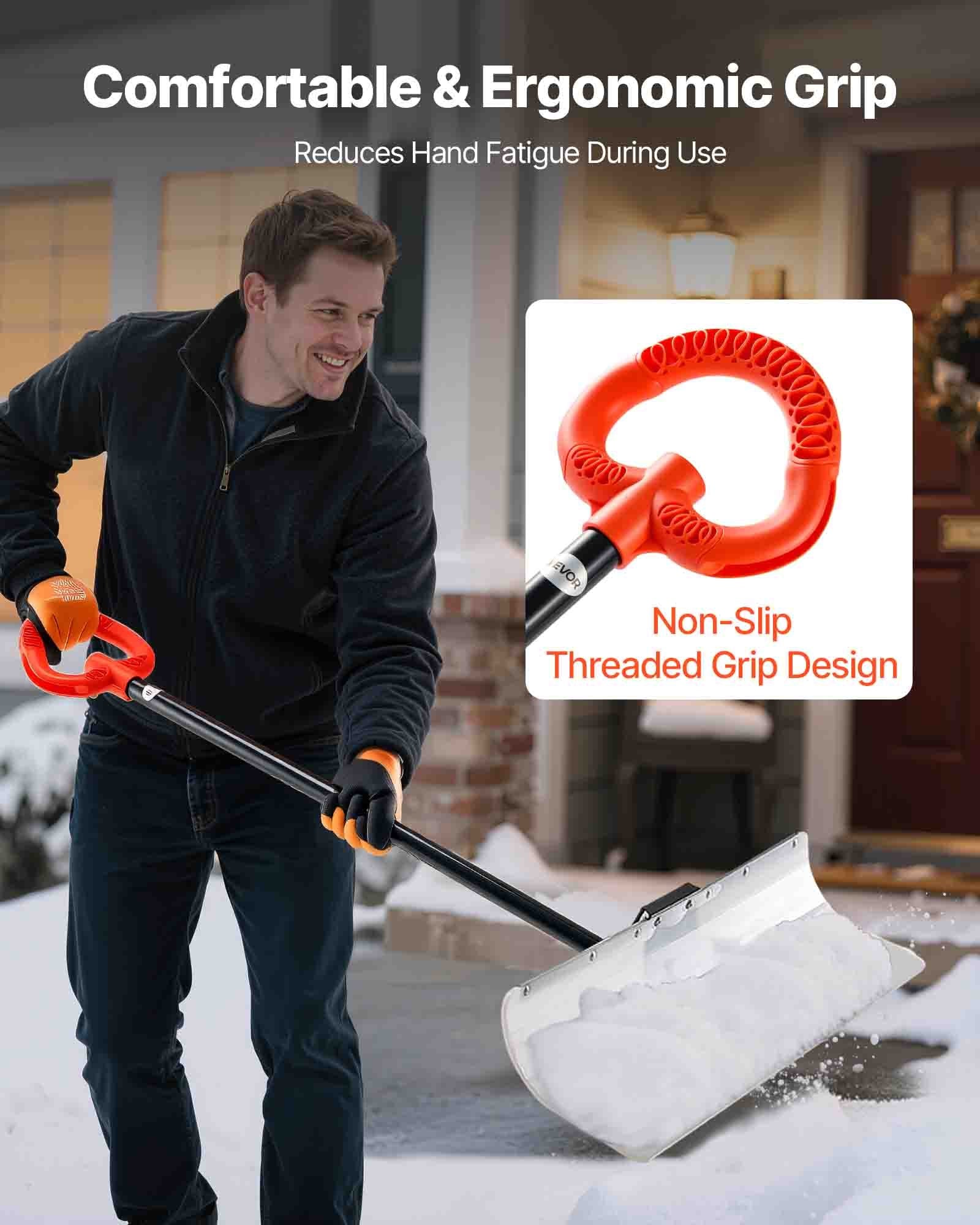 Gardening Tools: VEVOR Snow Pusher Shovel, 76.2 cm Outdoor Snowplow Shovel with Ergonomic Grip, HDPE Plastic Blade, Winter Shovels with Segmented Handle, Metal Edged Strip, Portable Snow Removal Tool for Driveway