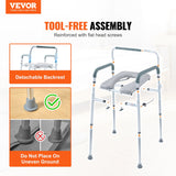 Mobility & Accessibility: VEVOR Commode Chair, Bedside Commode with Padded Seat and Arms, 7-Level Adjustable Height, 5.8L Removable Bucket, Easy to Assemble, 350 LBS Capacity, Raised Toilet Seat for Adults Seniors