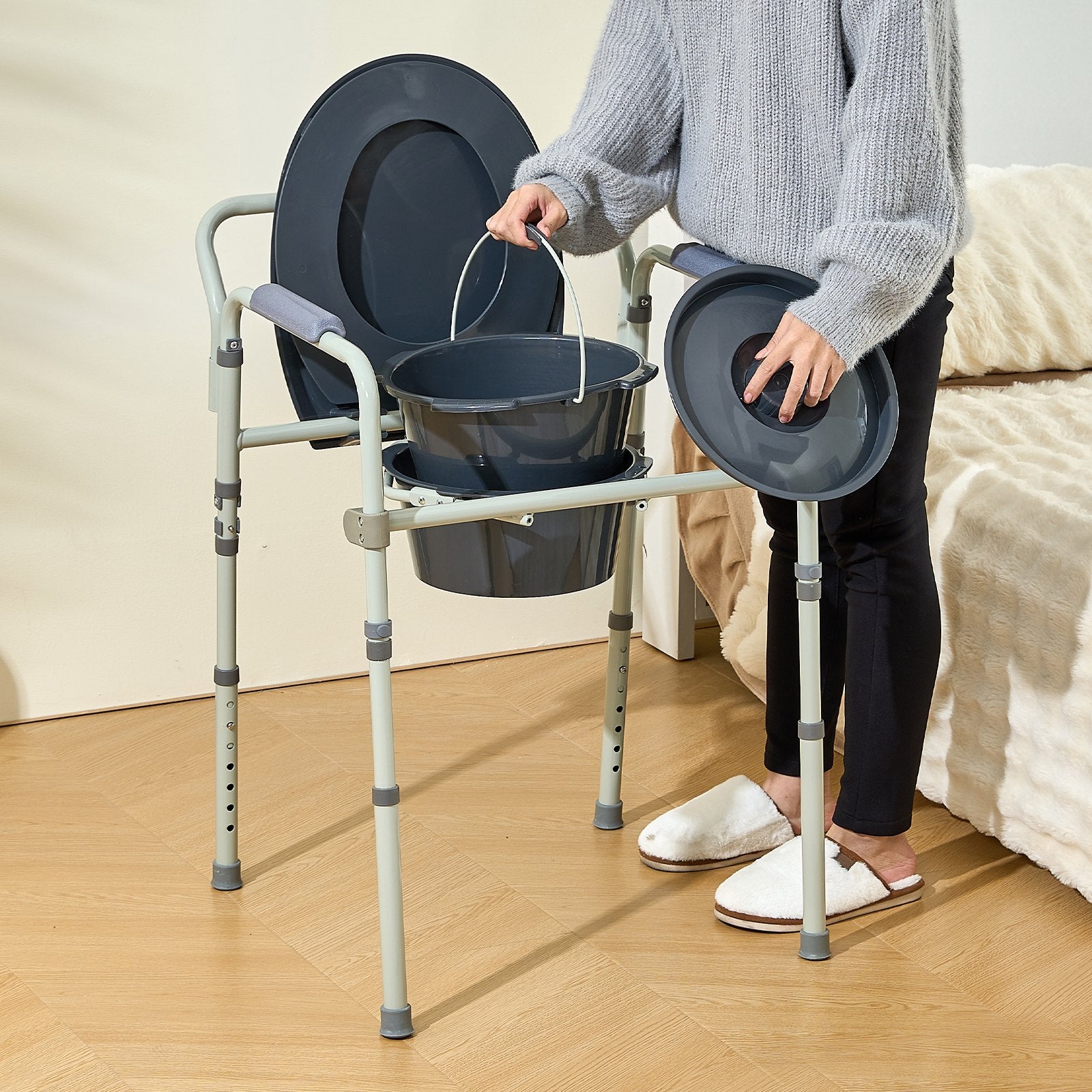 Mobility & Accessibility: VEVOR Commode Chair, Bedside Commode with Wider Toilet Seat, 7-Level Adjustable Height, 5.8L Removable Bucket, Easy to Assemble, 350 LBS Capacity, Raised Toilet Seat for Adults Seniors